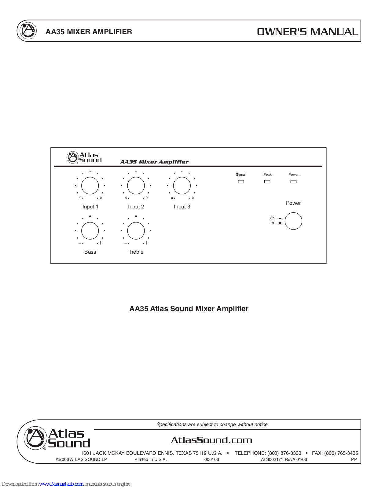 Atlas AA35 Owner's Manual