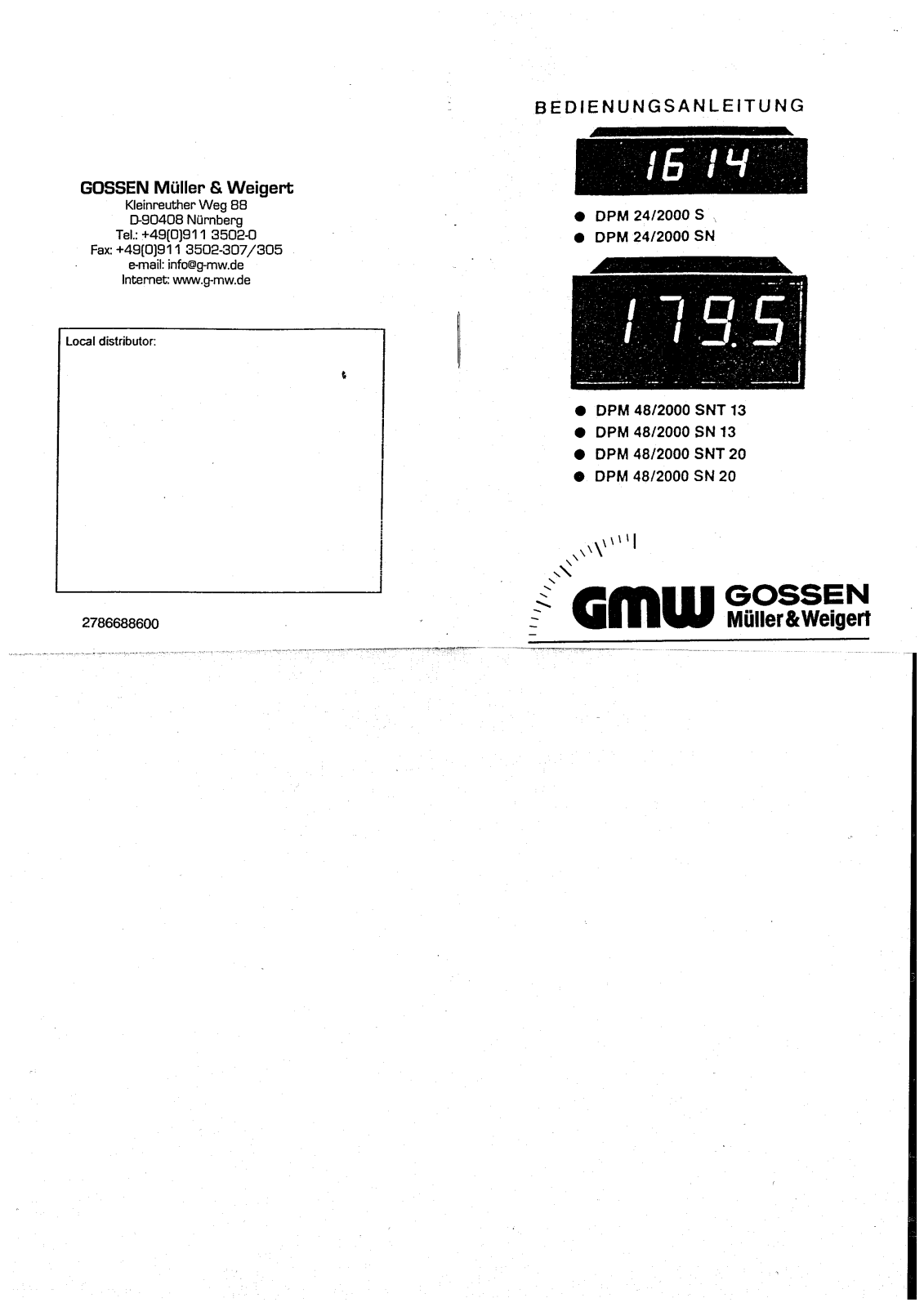 GMW DPM 24/2000S, DPM 24/2000SN, DPM 48/2000 SNT 13, DPM 48/2000 SN 13, DPM 48/2000 SNT 20 User guide