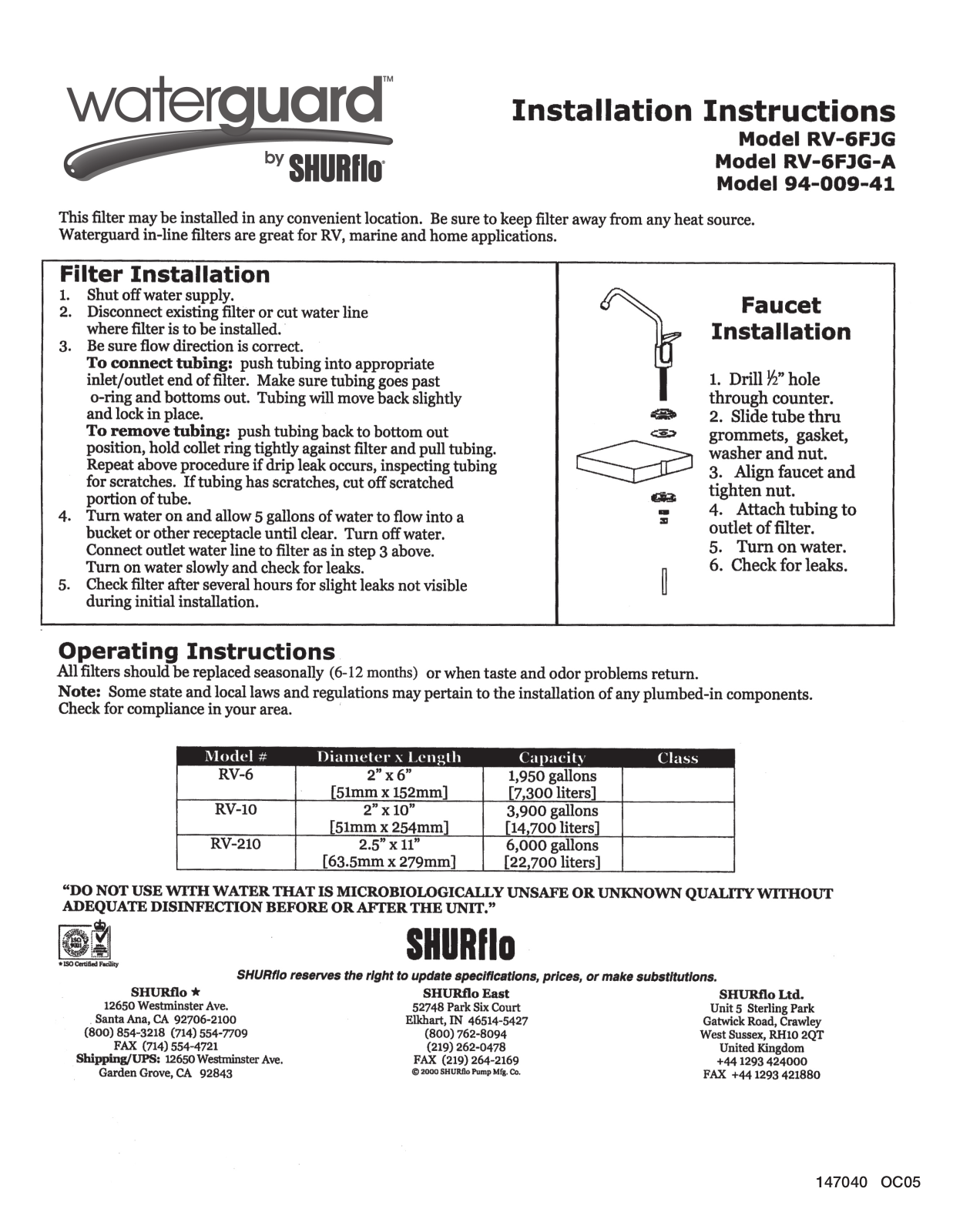 Shurflo 94-009-41 Installation  Manual