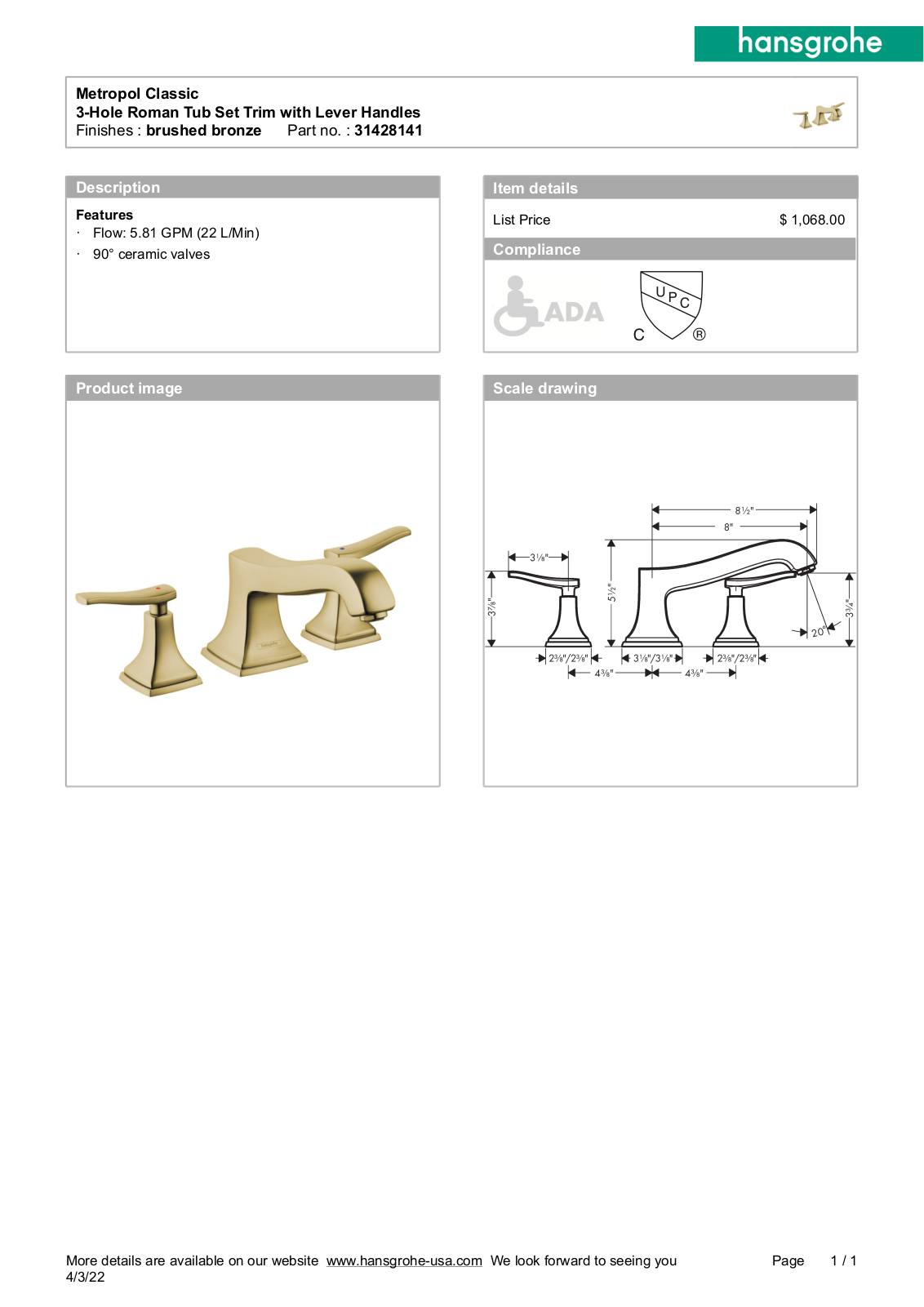 Hansgrohe GCDC1897 Specifications - ManualMachine.com