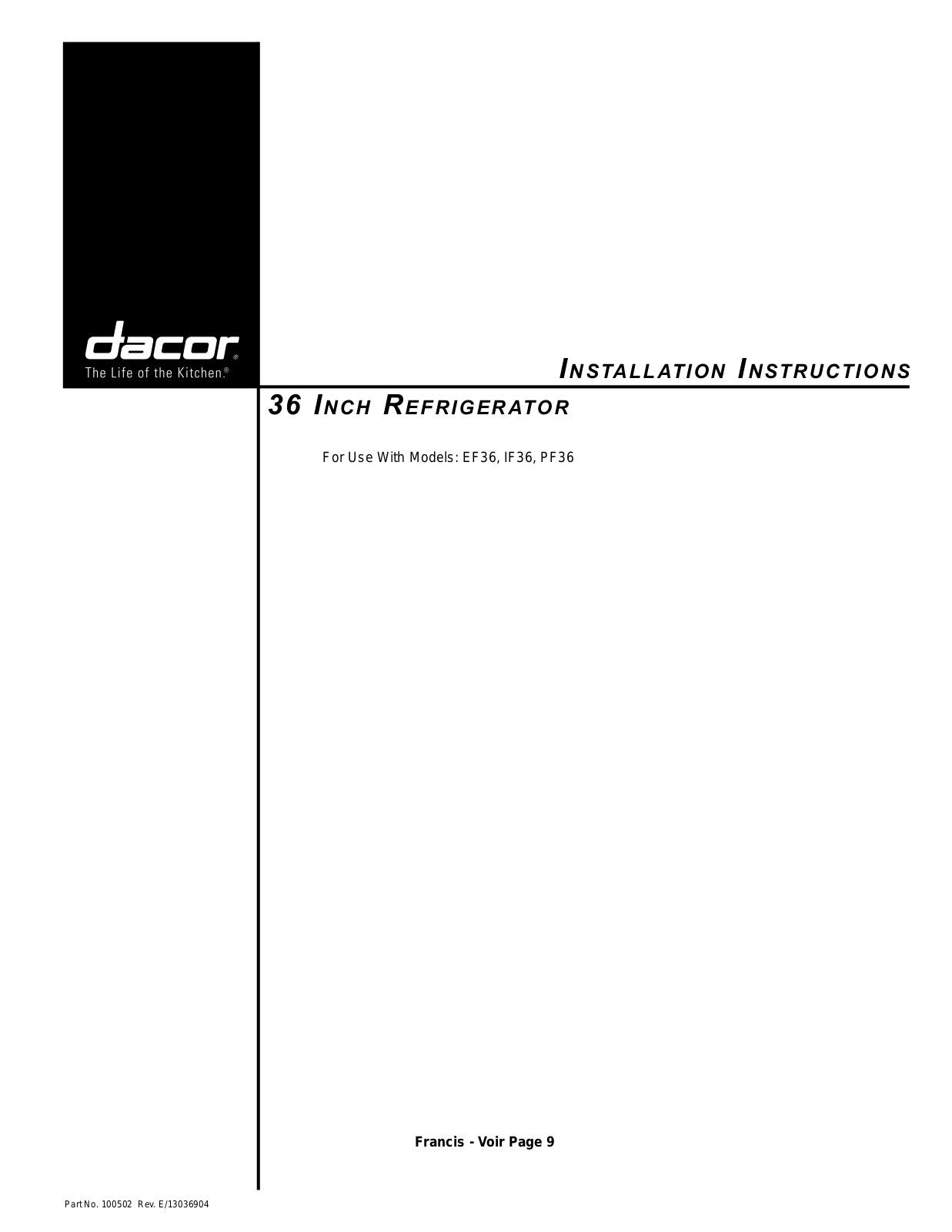 Dacor PF36 User Manual