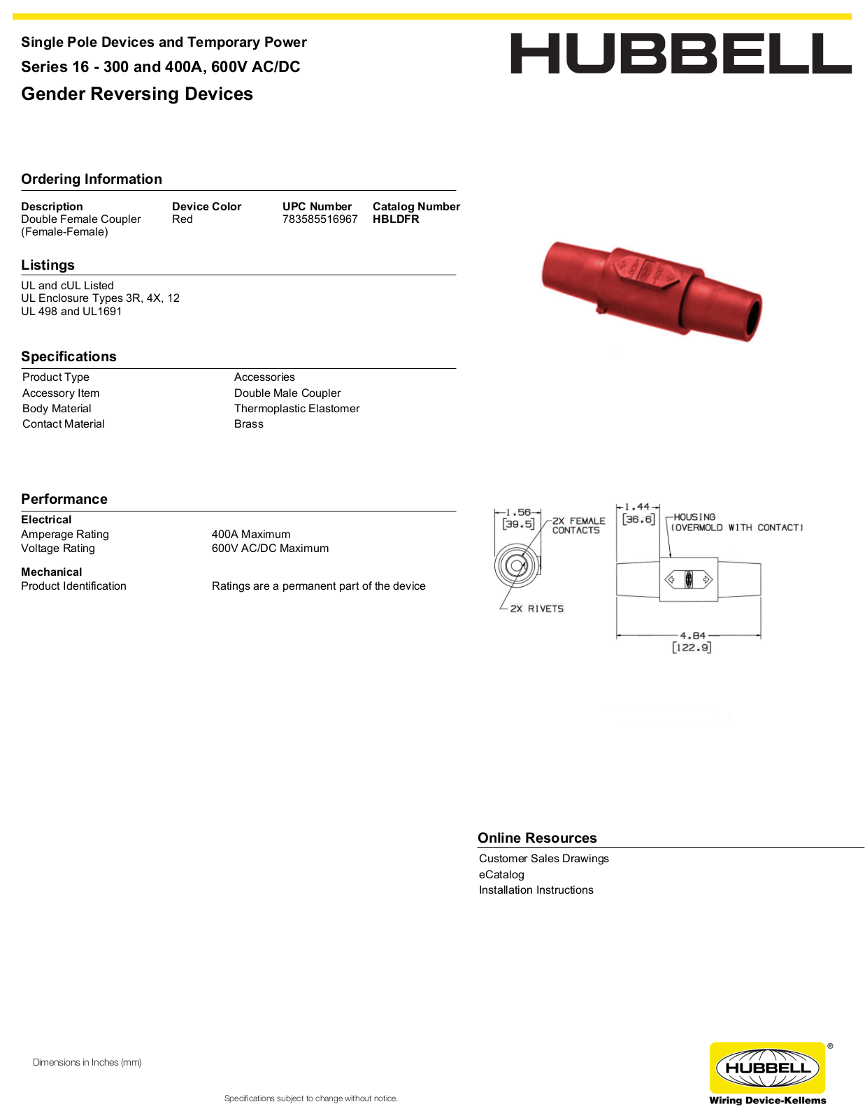 Hubbell HBLDFR Specifications - ManualMachine.com