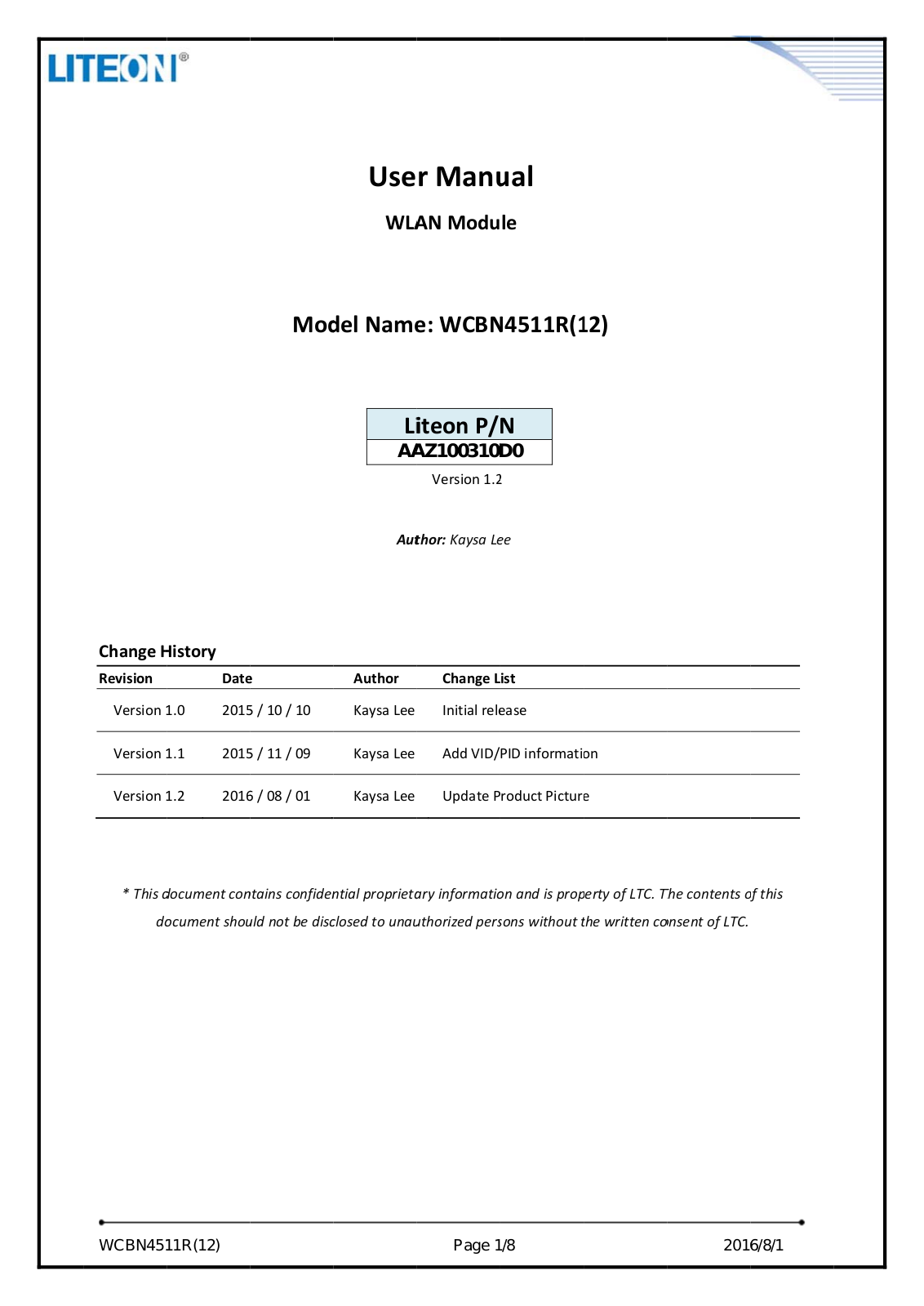 LITE ON TECHNOLOGY WCBN4511R12 User Manual