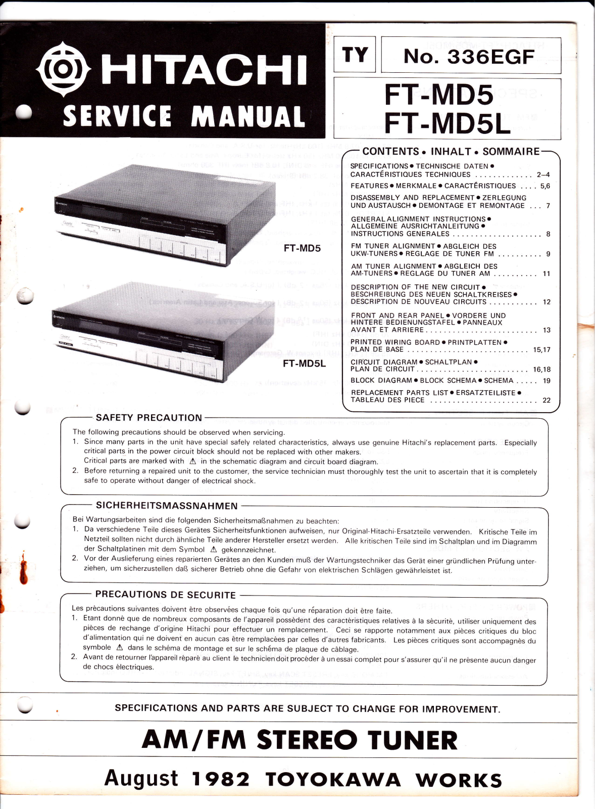 Hitachi FT-MD5, FT-MD5L Service Manual - ManualMachine.com