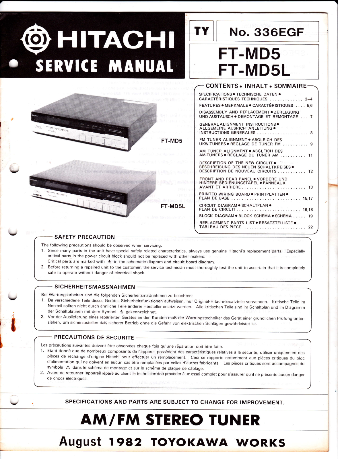 Hitachi FT-MD5, FT-MD5L Service Manual