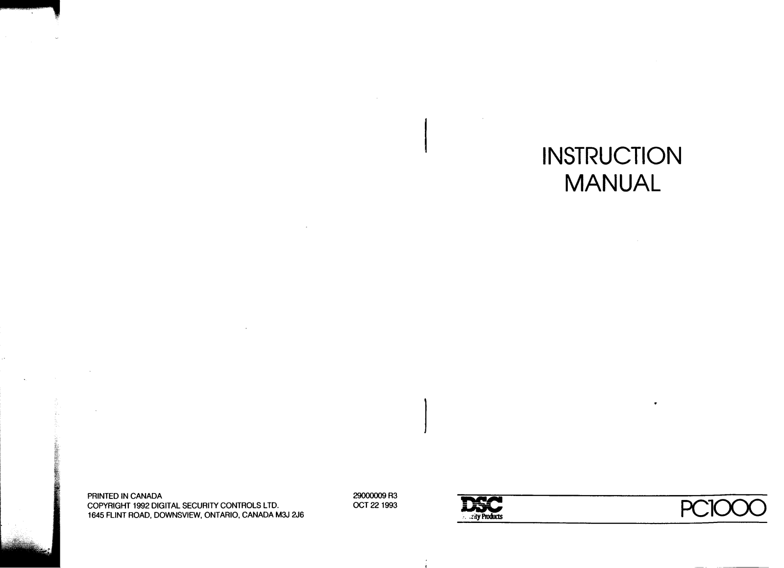 DSC PC10000 Instruction Manual