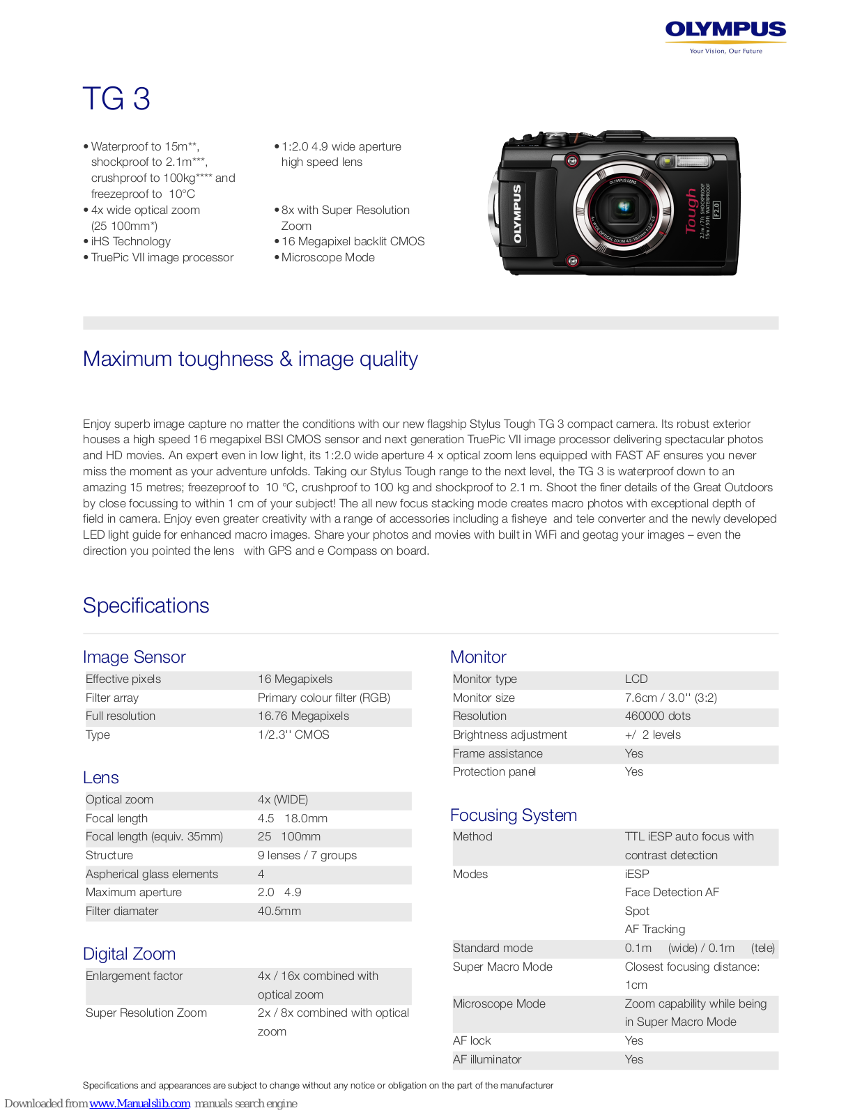 Olympus Transcription Module, TG3 Specifications