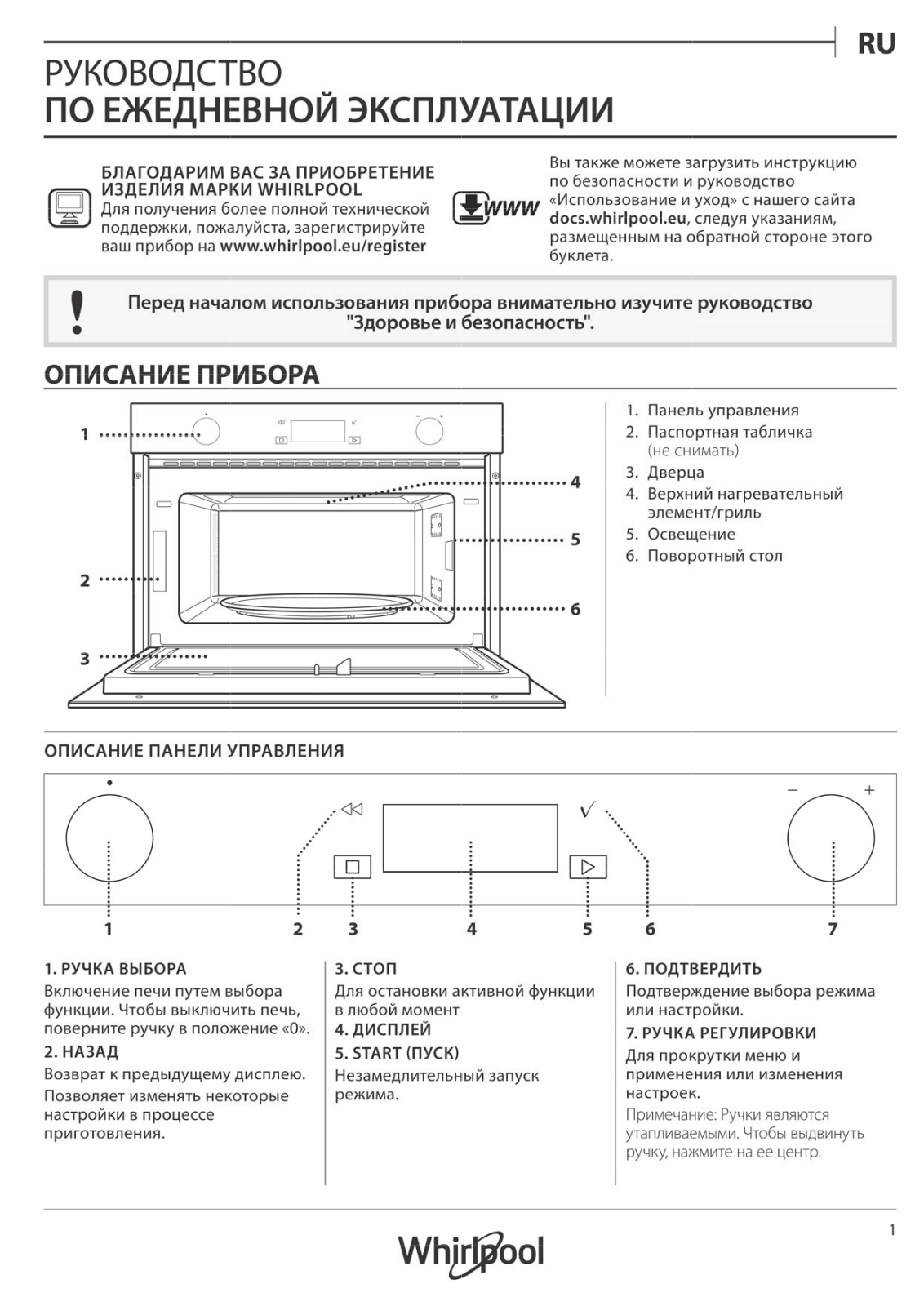 WHIRLPOOL W7 MD540 Daily Reference Guide