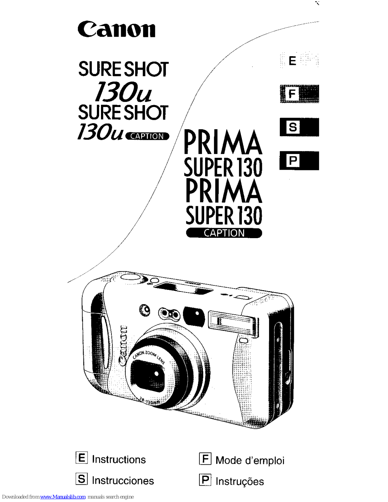 Canon 130u - Sure Shot II 35mm Camera, Sure Shot 130u Caption, Prima Super 130 Caption Instructions Manual