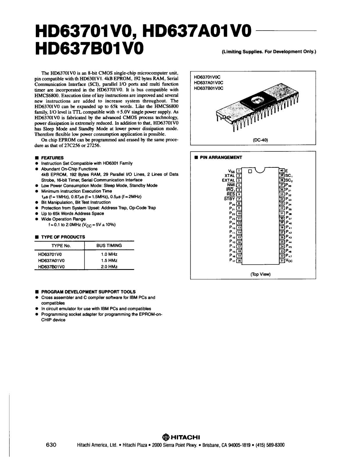 HIT HD637A01V0, HD63701V0 Datasheet