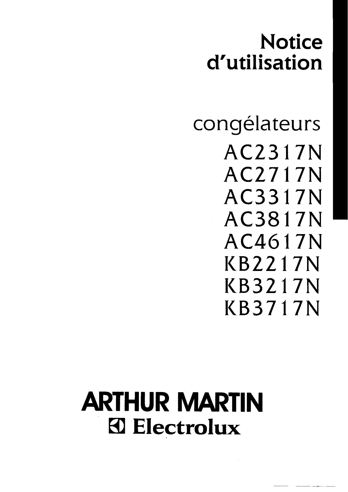 ARTHUR MARTIN AC2317N, KB3217N, AC2717N, AC3317N, AC3817N User Manual