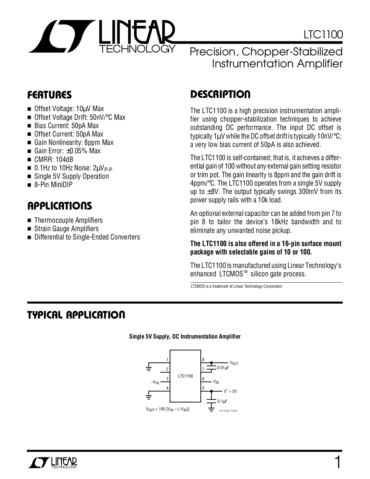 Linear Technology LTC1100 Datasheet