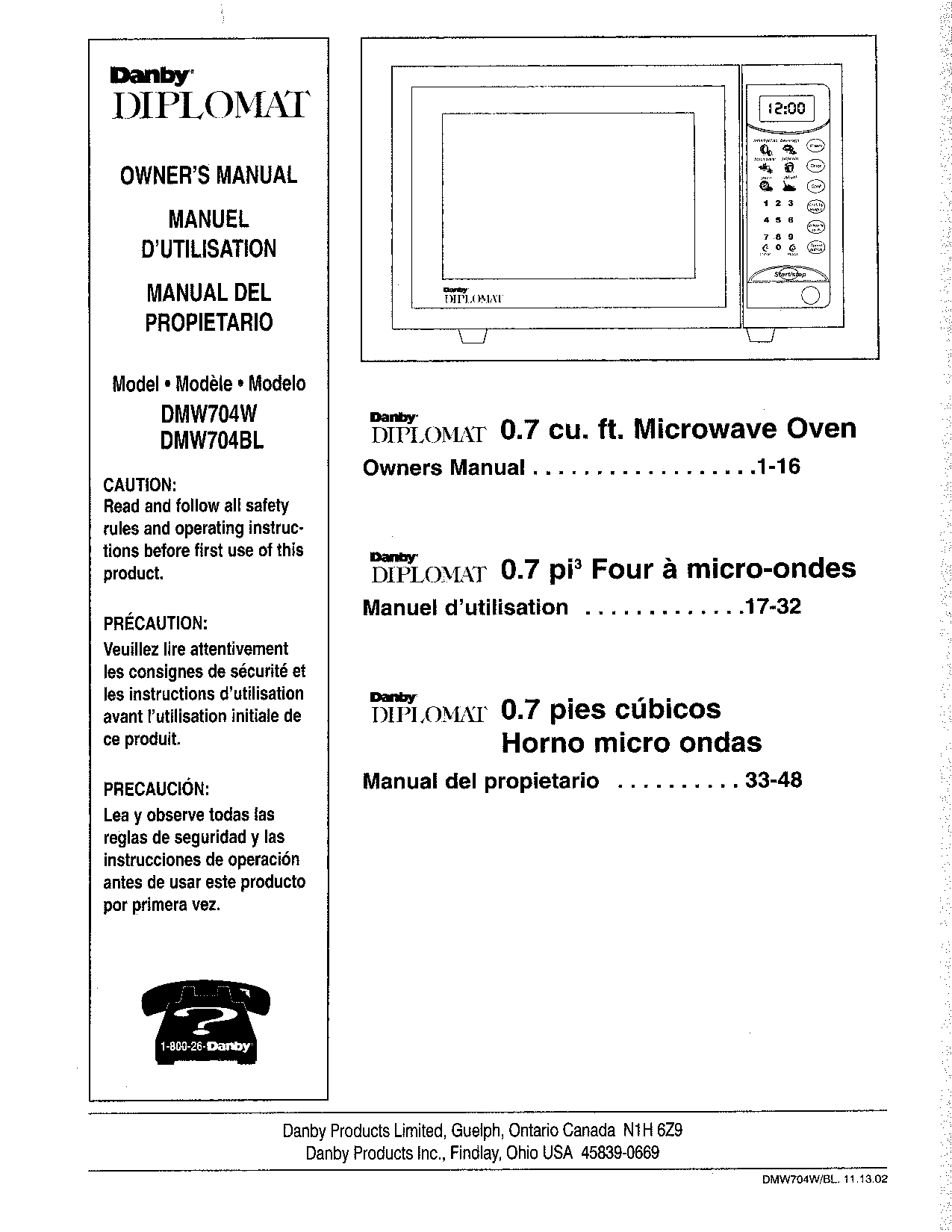 Danby DMW704BL, DMW704W User Manual