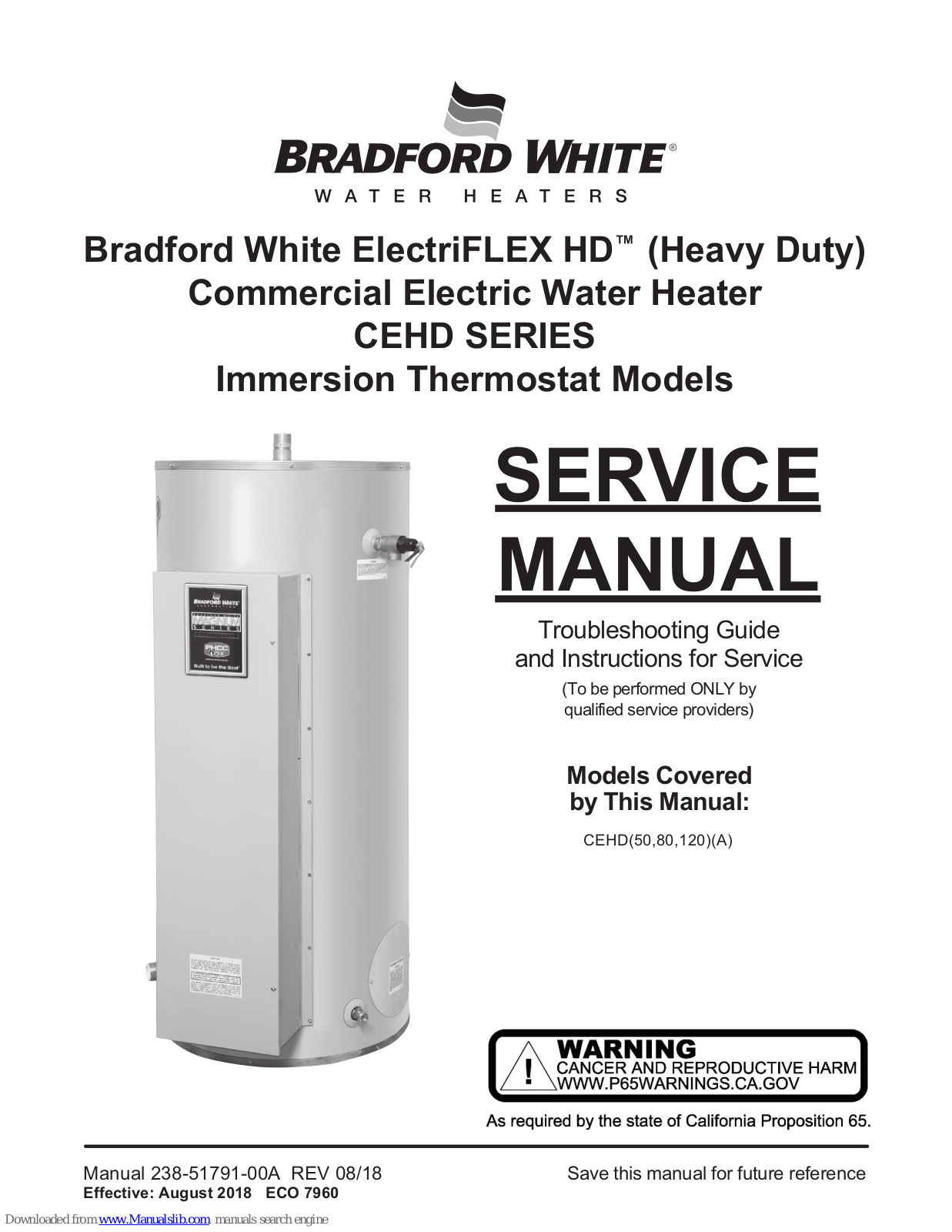 Bradford White ElectriFLEX HD CEHD 120 A, ElectriFLEX HD CEHD 80, ElectriFLEX HD CEHD 50 A, ElectriFLEX HD CEHD 120, ElectriFLEX HD CEHD 80 A Service Manual