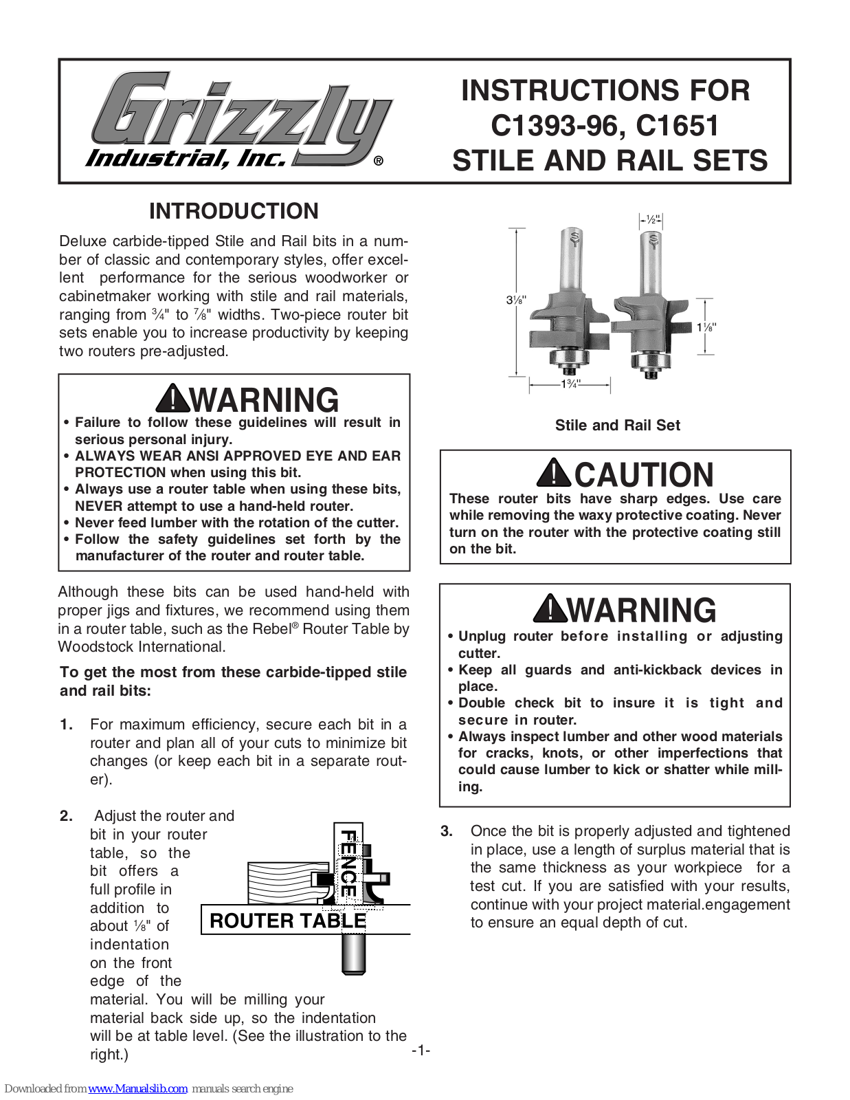 Grizzly C1393, C1396, C1651 Instructions Manual