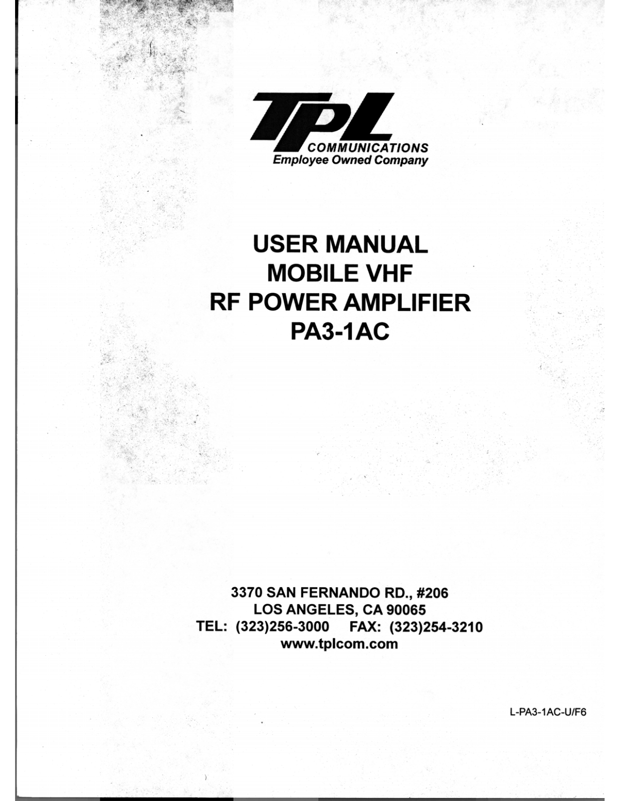 TPL Communications 3 1AC User Manual