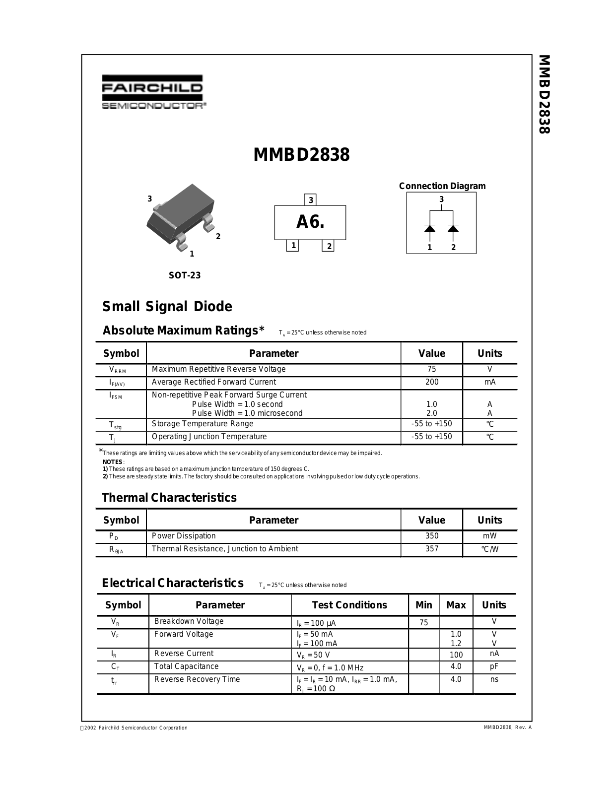 Datasheet MMBD2838 Datasheet (Fairchild Semiconductor) - ManualMachine.com