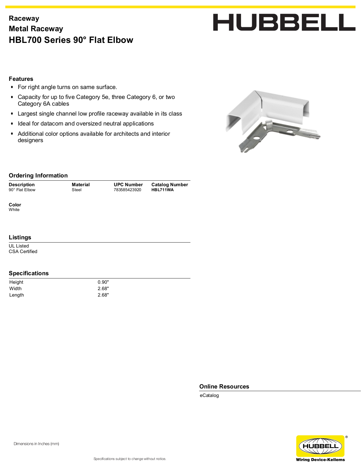 Hubbell HBL711WA Specifications