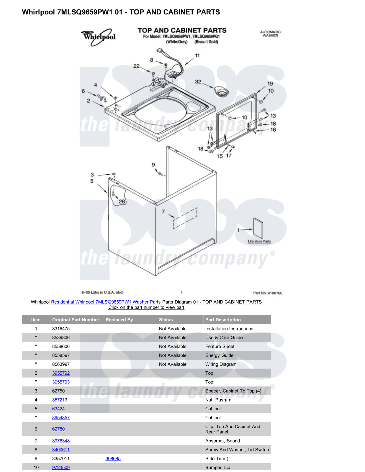 Whirlpool 7MLSQ9659PW1 Parts Diagram