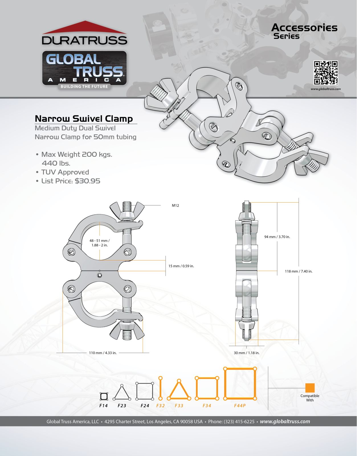 Global Truss Narrow Swivel Clamp Data Sheet - ManualMachine.com