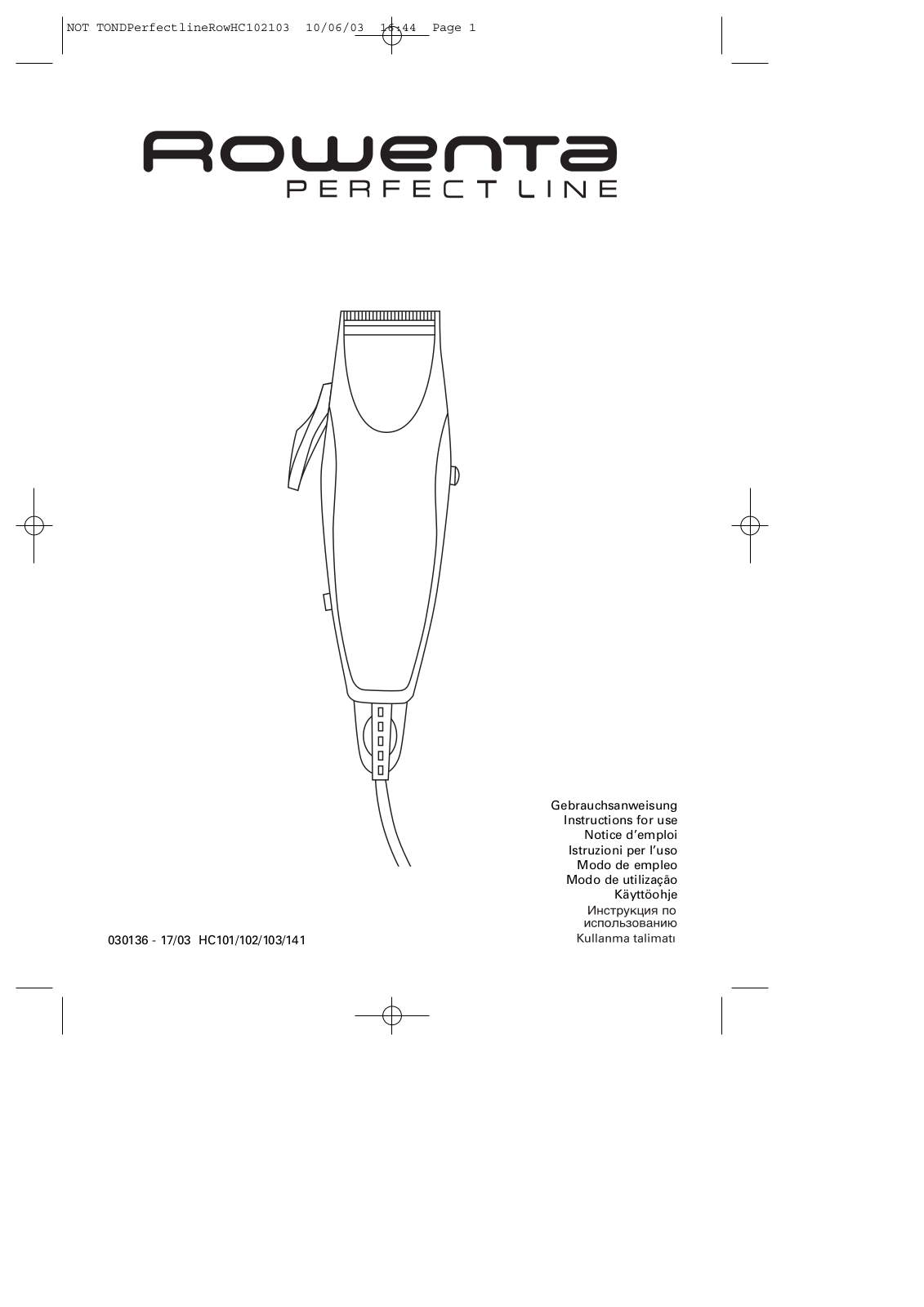 Rowenta HC 103710, HC103 User manual