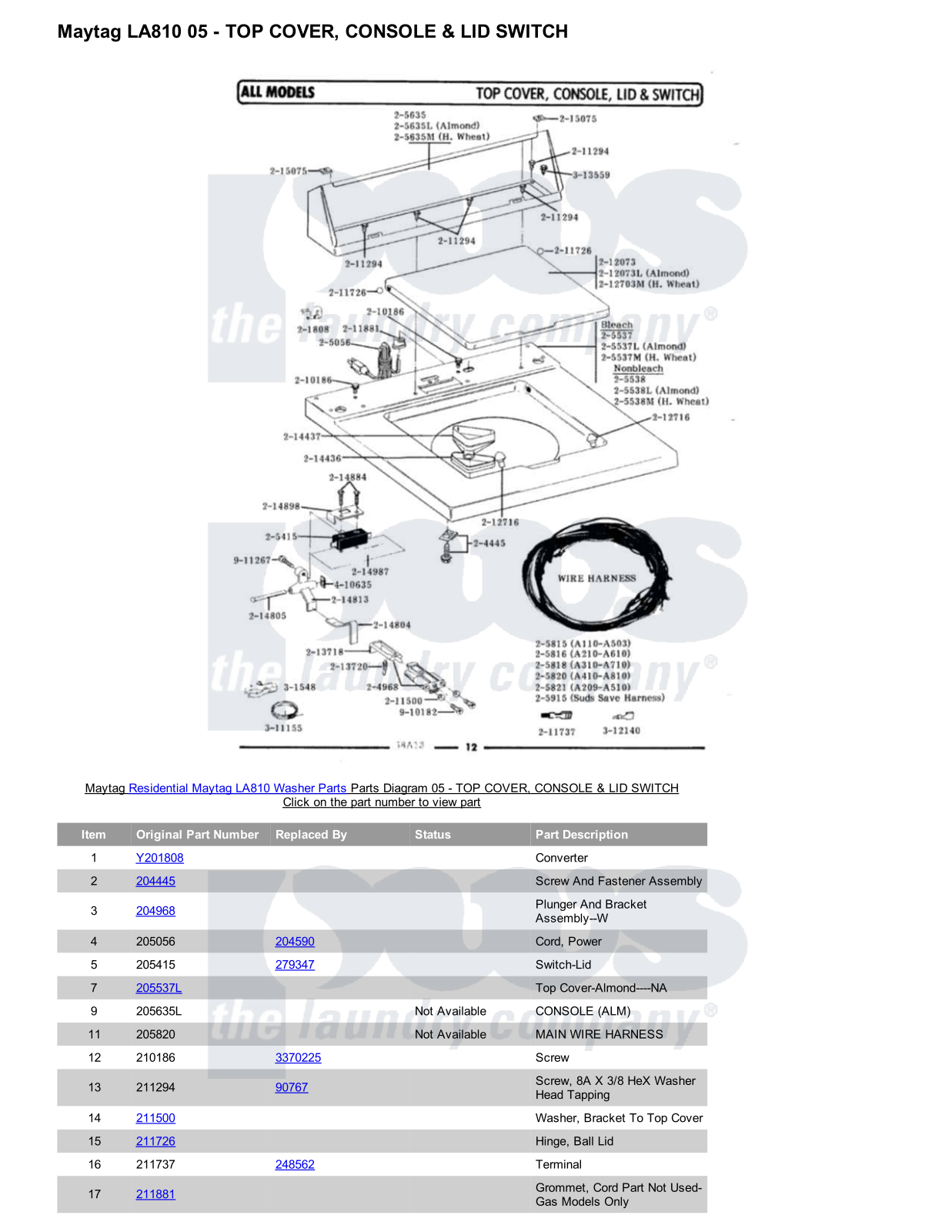 Maytag LA810 Parts Diagram