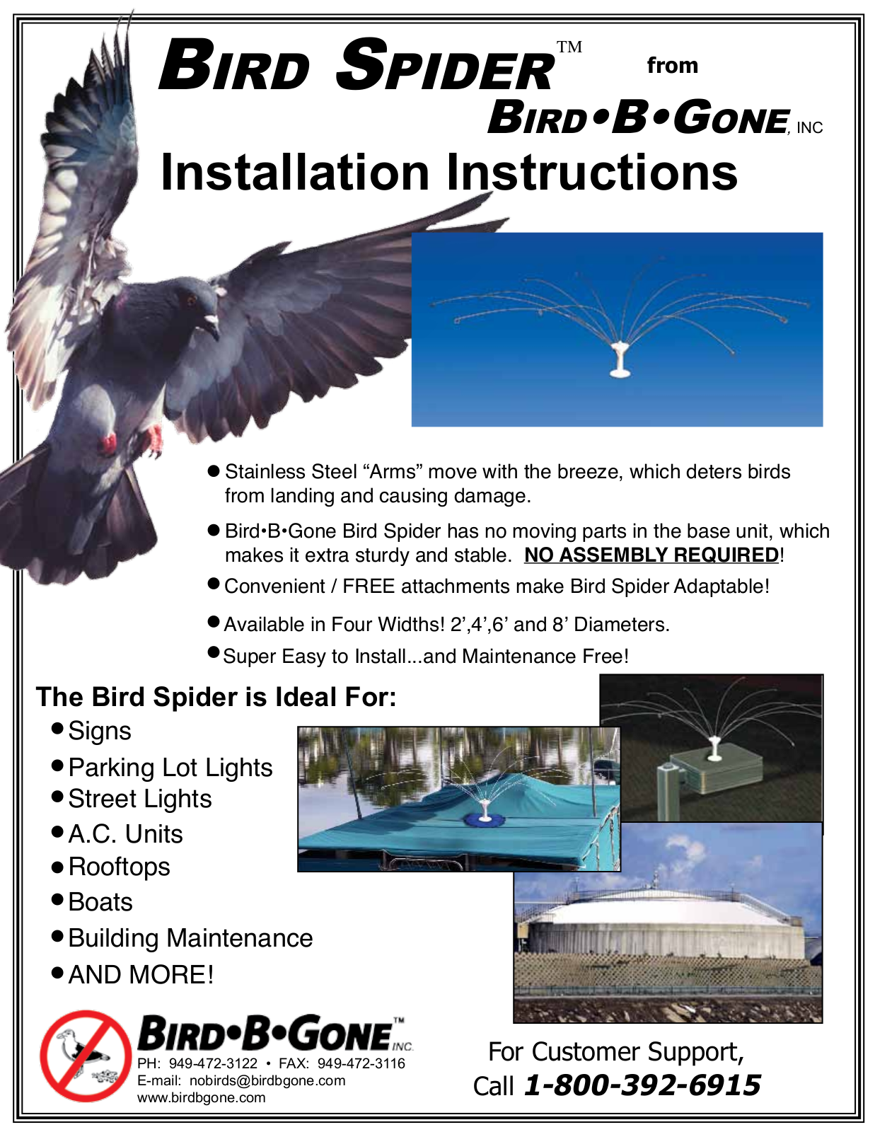 Bird B Gone Bird Spider User Manual - ManualMachine.com