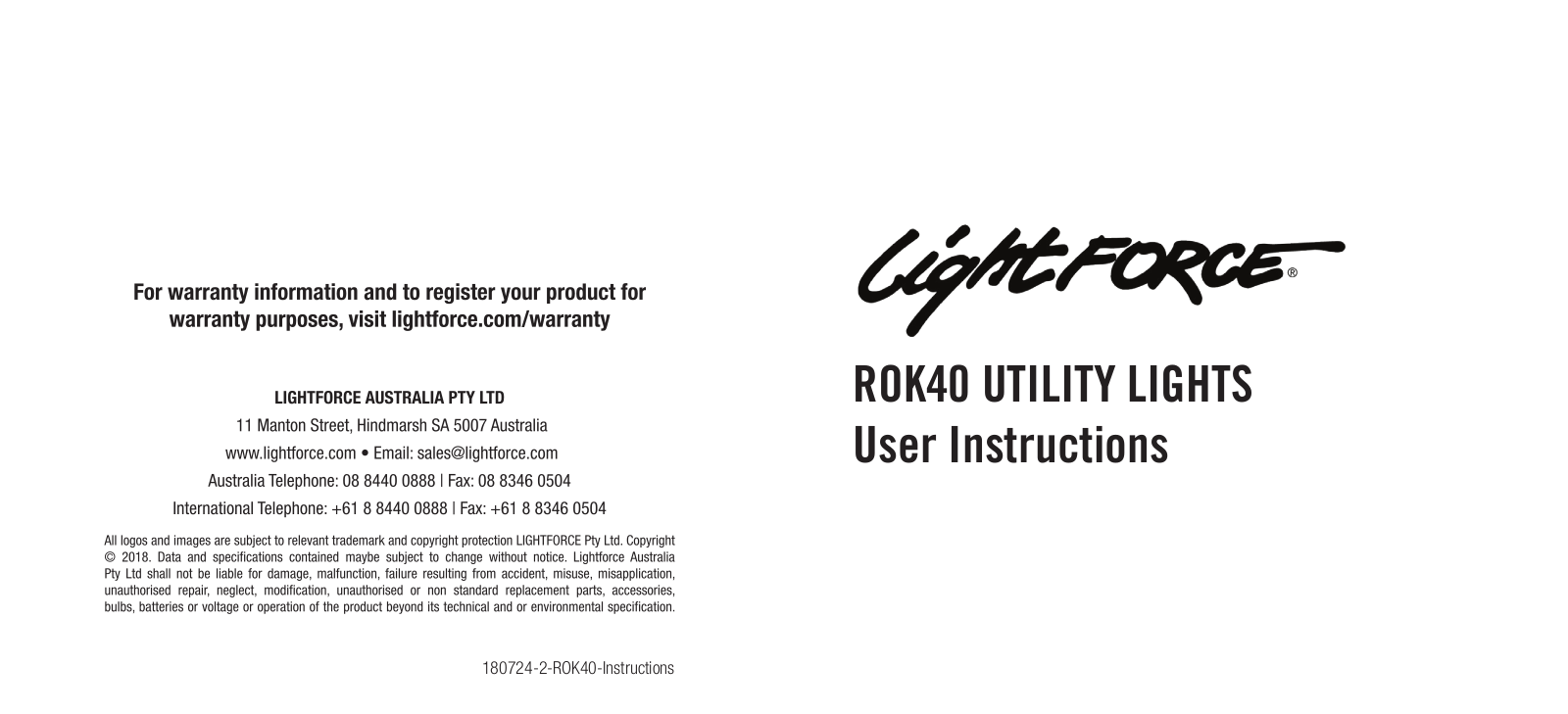 Lightforce ROK40 User Instructions - ManualMachine.com