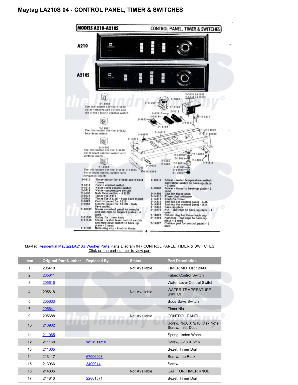 Maytag LA210S Parts Diagram