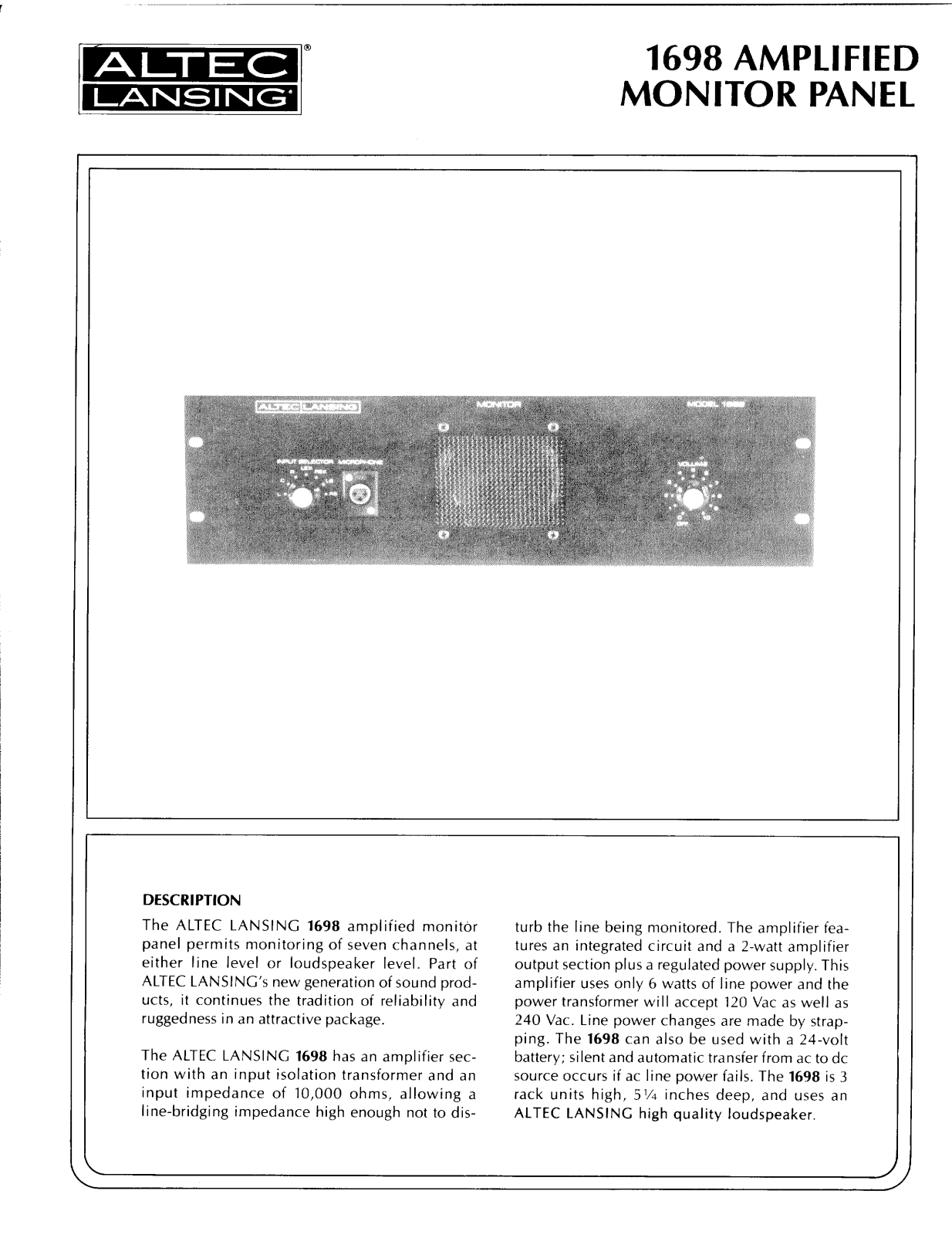 Altec Lansing 1698 User Manual