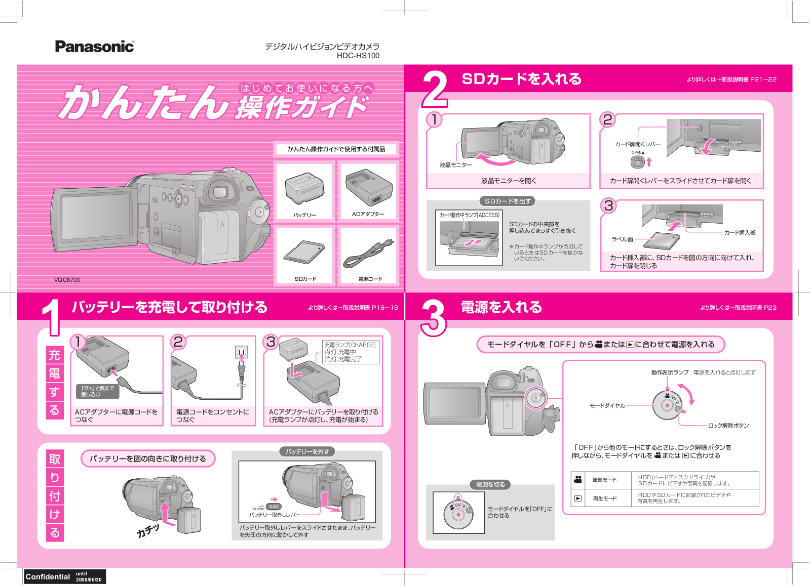 Panasonic HDC-HS100 Quick start guide