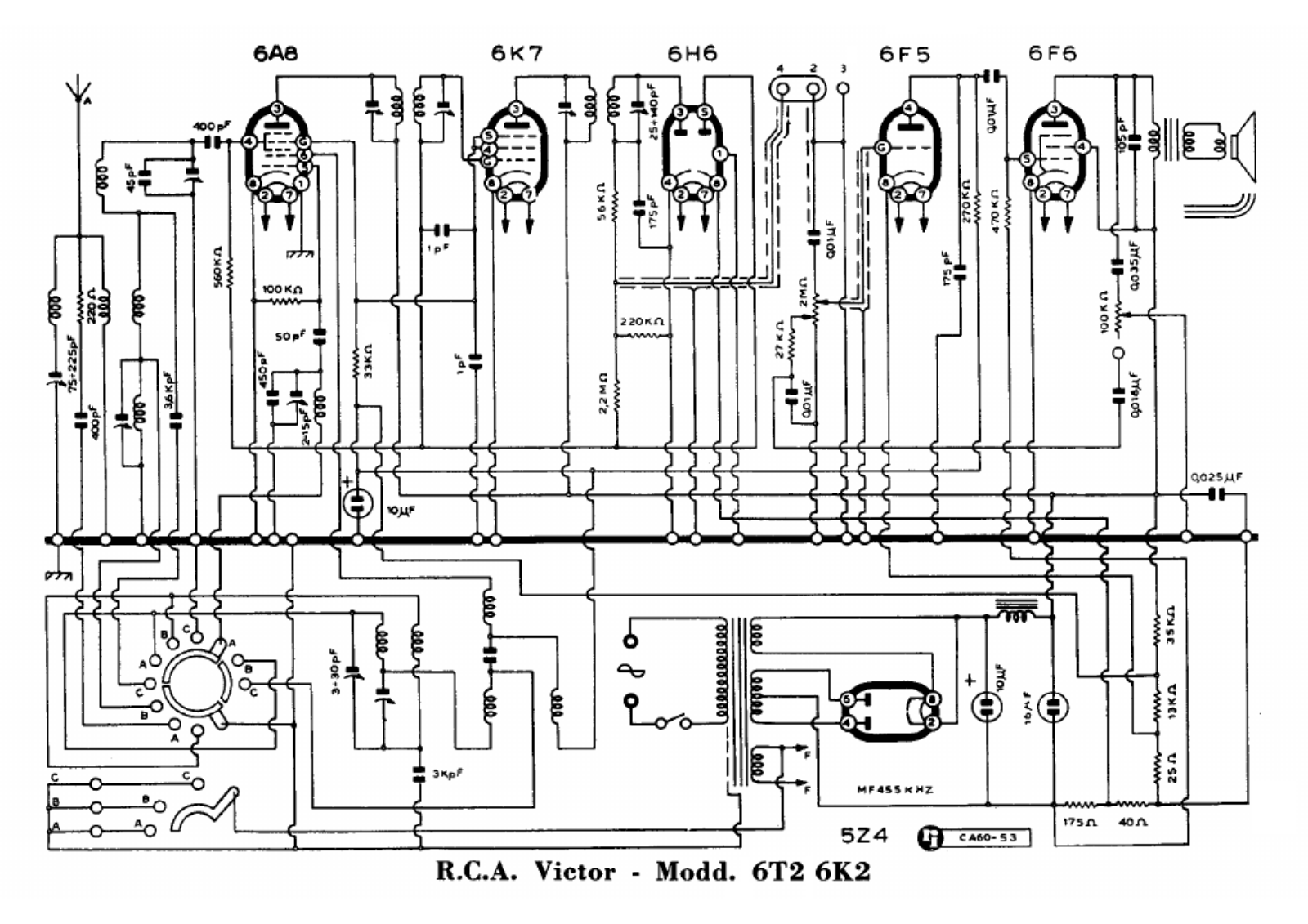 RCA 6t2, 6k2 schematic