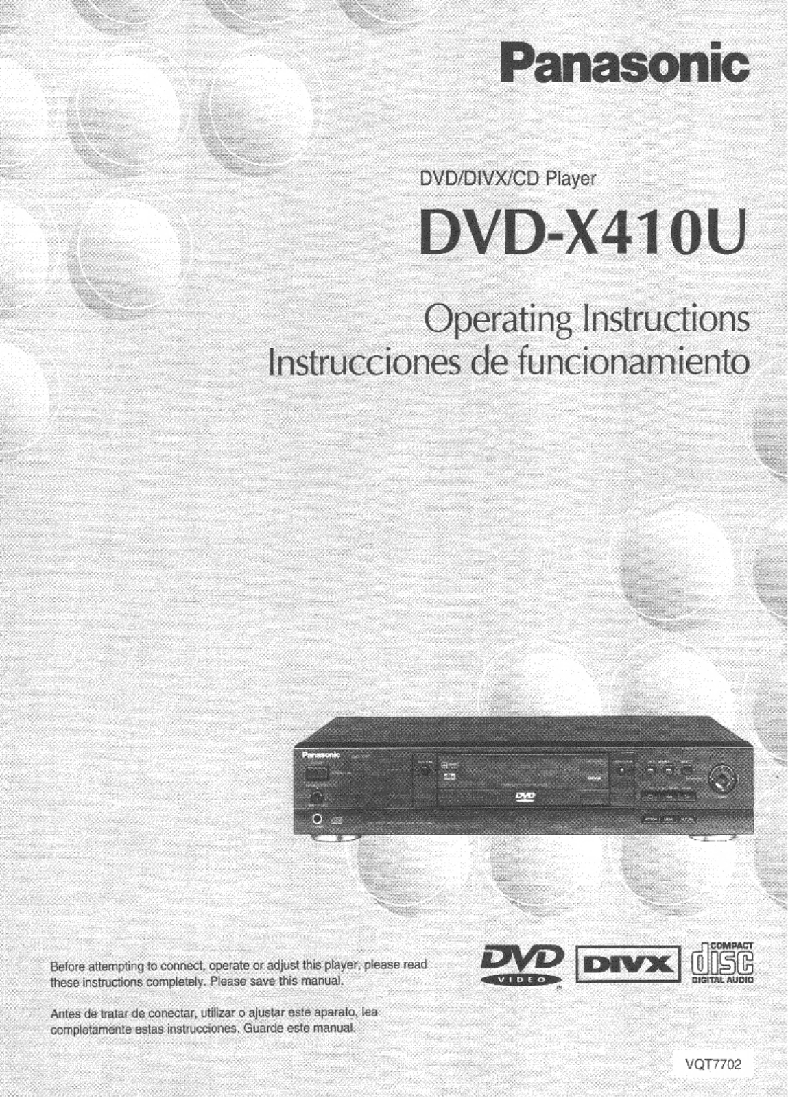 Panasonic DVD-X410U User Manual