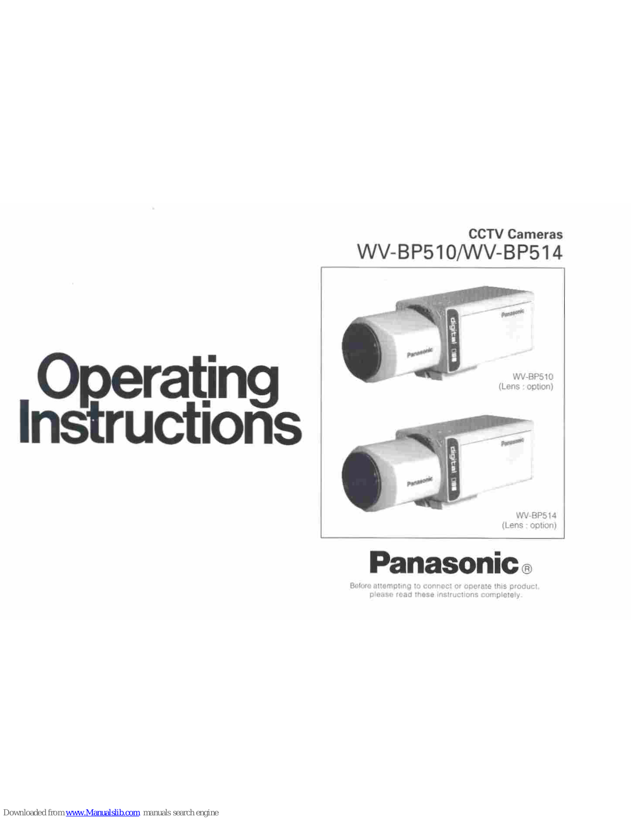 Panasonic WV-BP514 Operating Instructions Manual