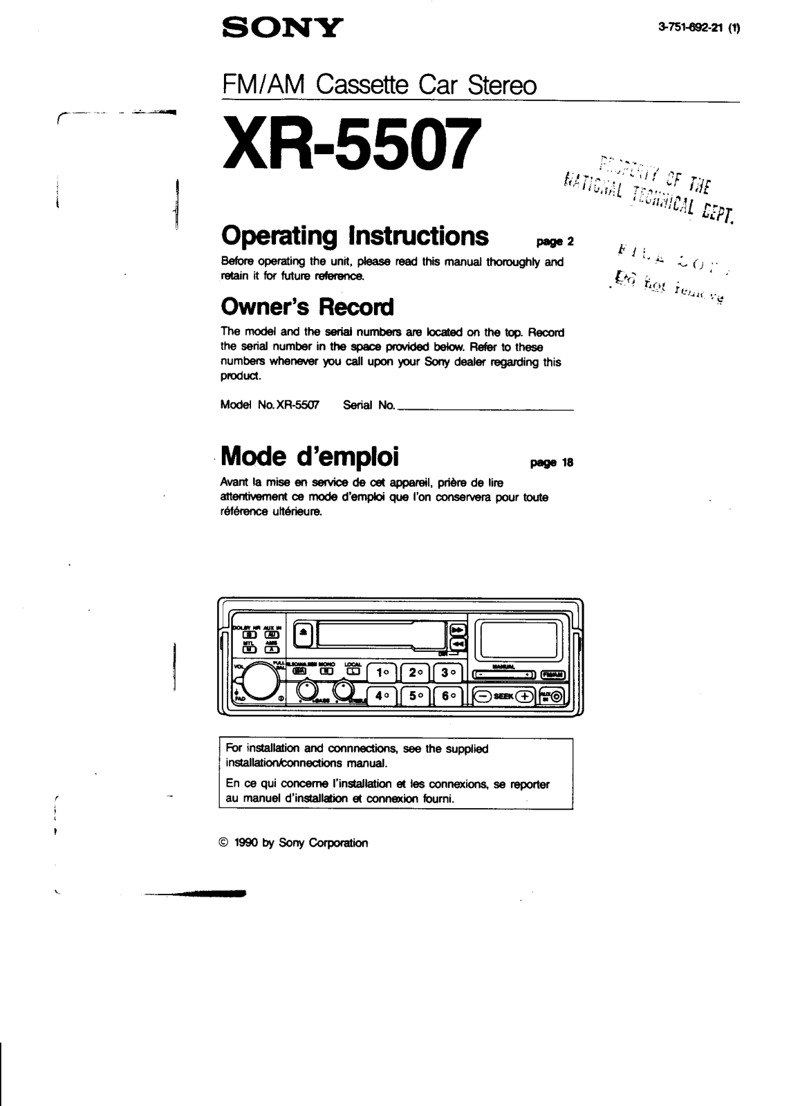 Sony XR-5507 User Manual