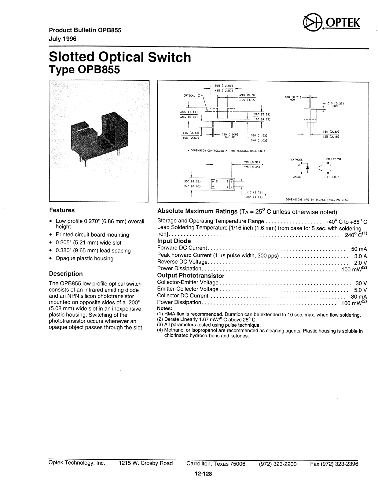 OPTEK OPB855 Datasheet