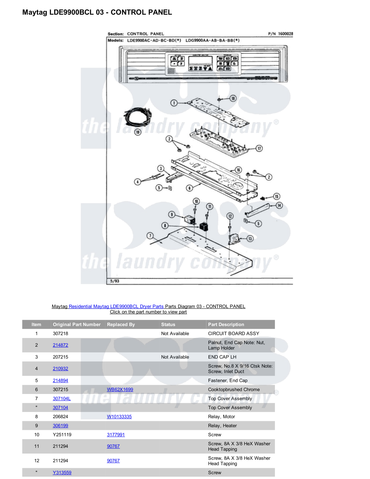 Maytag LDE9900BCL Parts Diagram