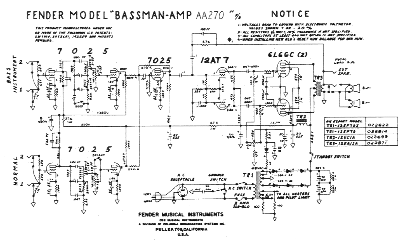 Fender AA270 Schematic