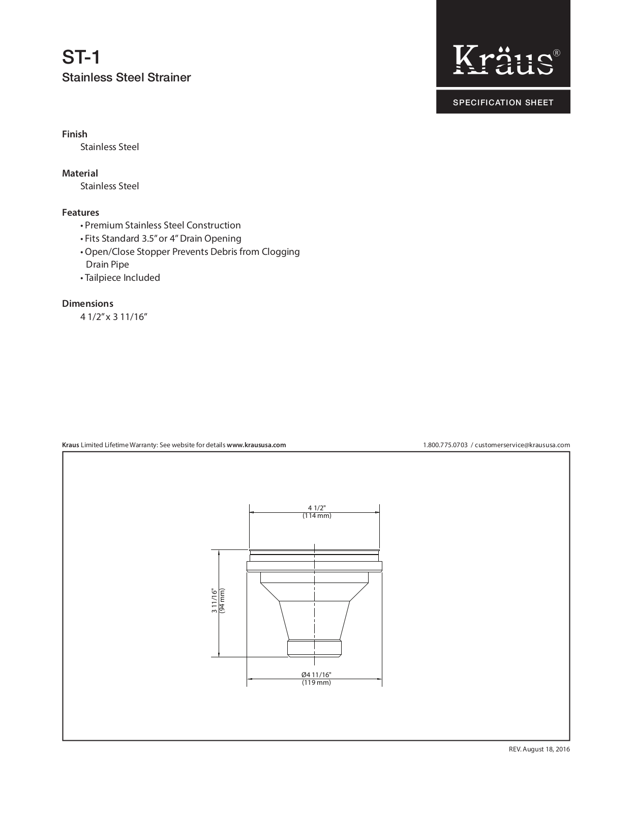 Kraus KUS1836 Specifications - ManualMachine.com