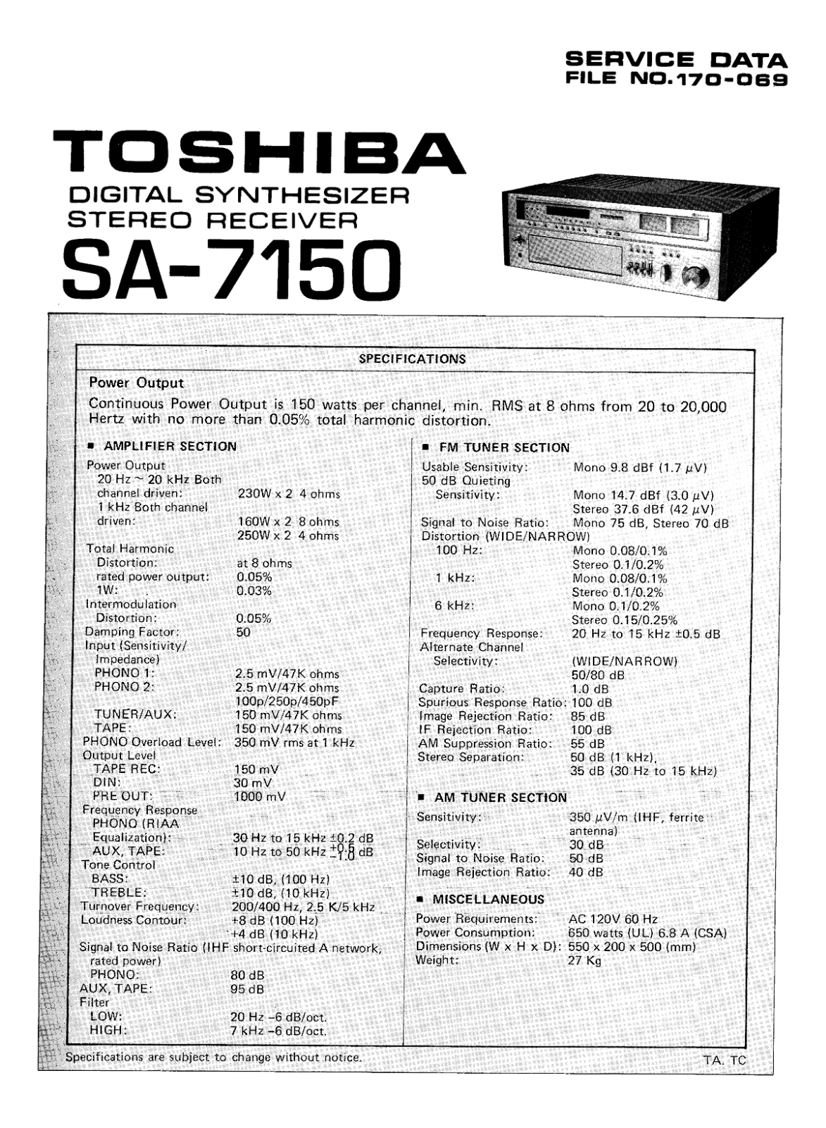 Toshiba SA-7150 Service manual