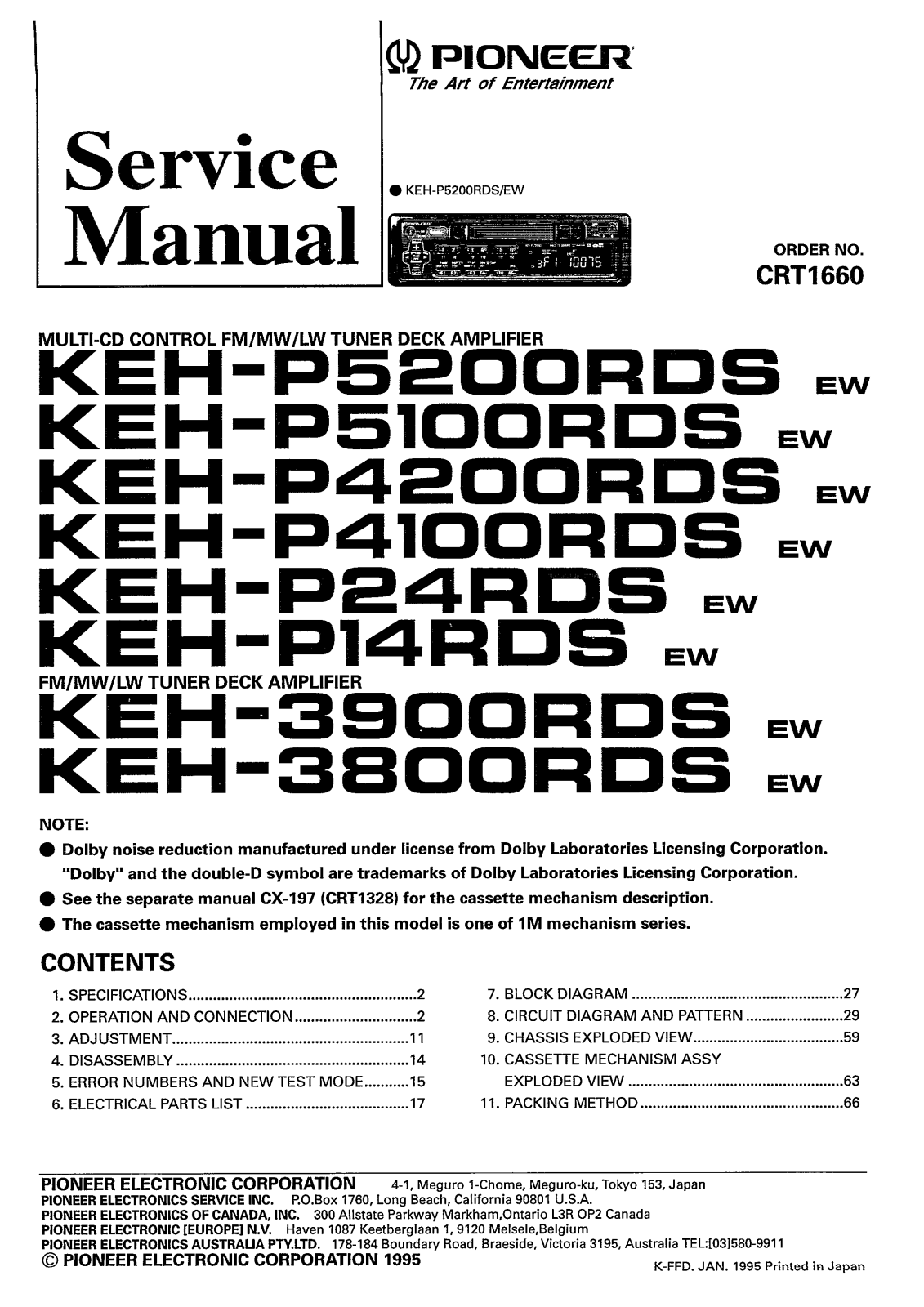PIONEER KEH-P14, KEH-P24, KEH-3800, KEH-3900, KEH-P4100 Service Manual
