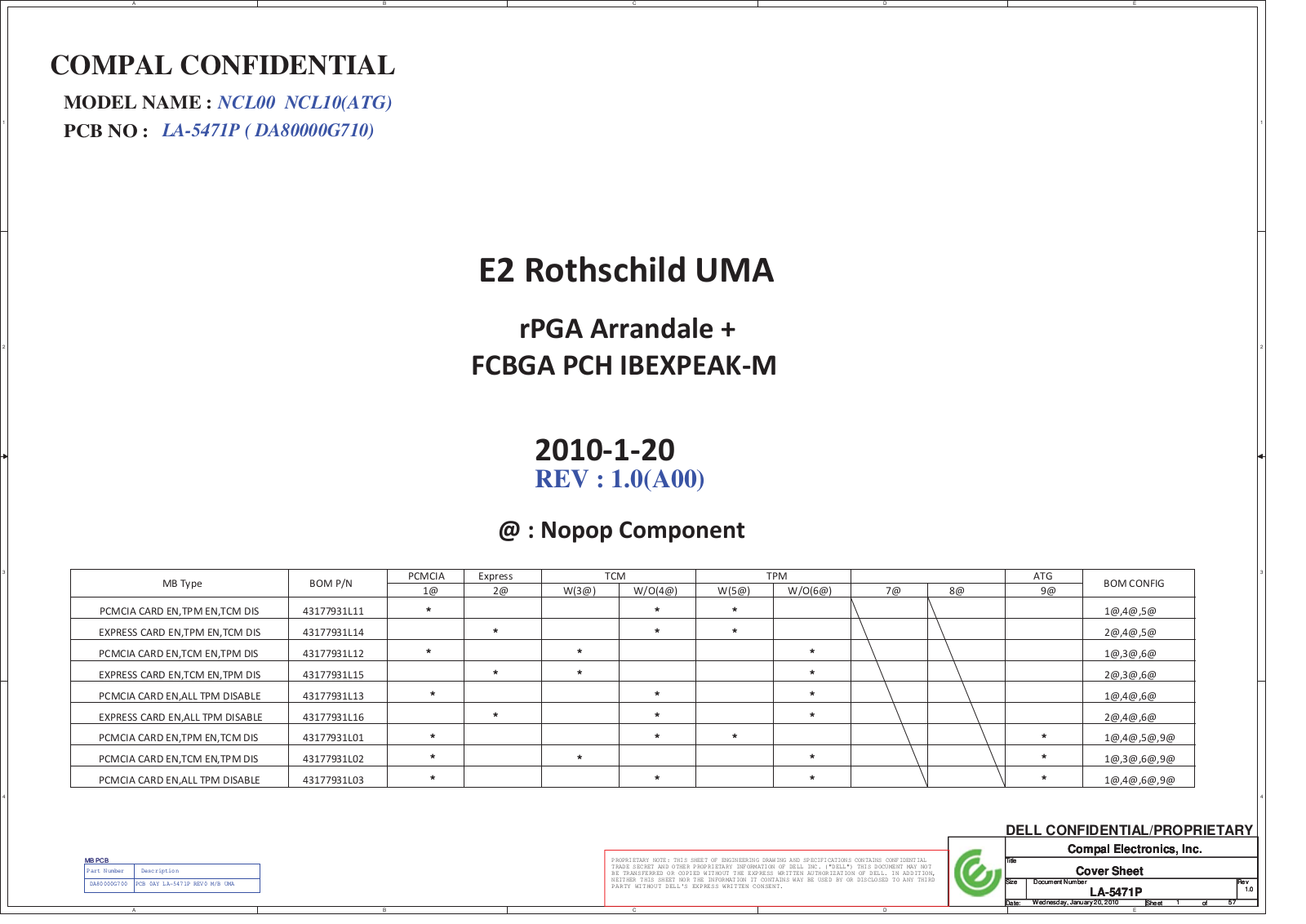 Compal LA-5471P NCL00, Latitude E6410, LA-5471P NCL10 E2 Rothschild UMA Schematic