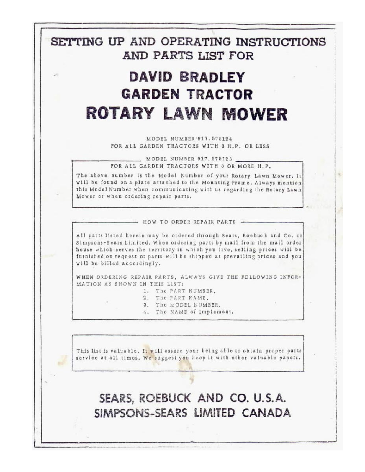 David Bradley 917.575126, 917.575125 User Manual