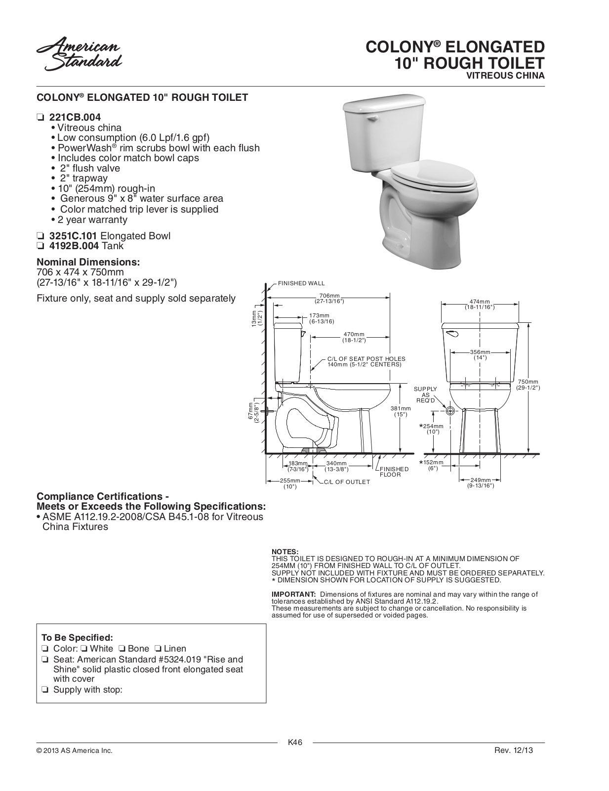 American Standard ASD10055 Specifications - ManualMachine.com