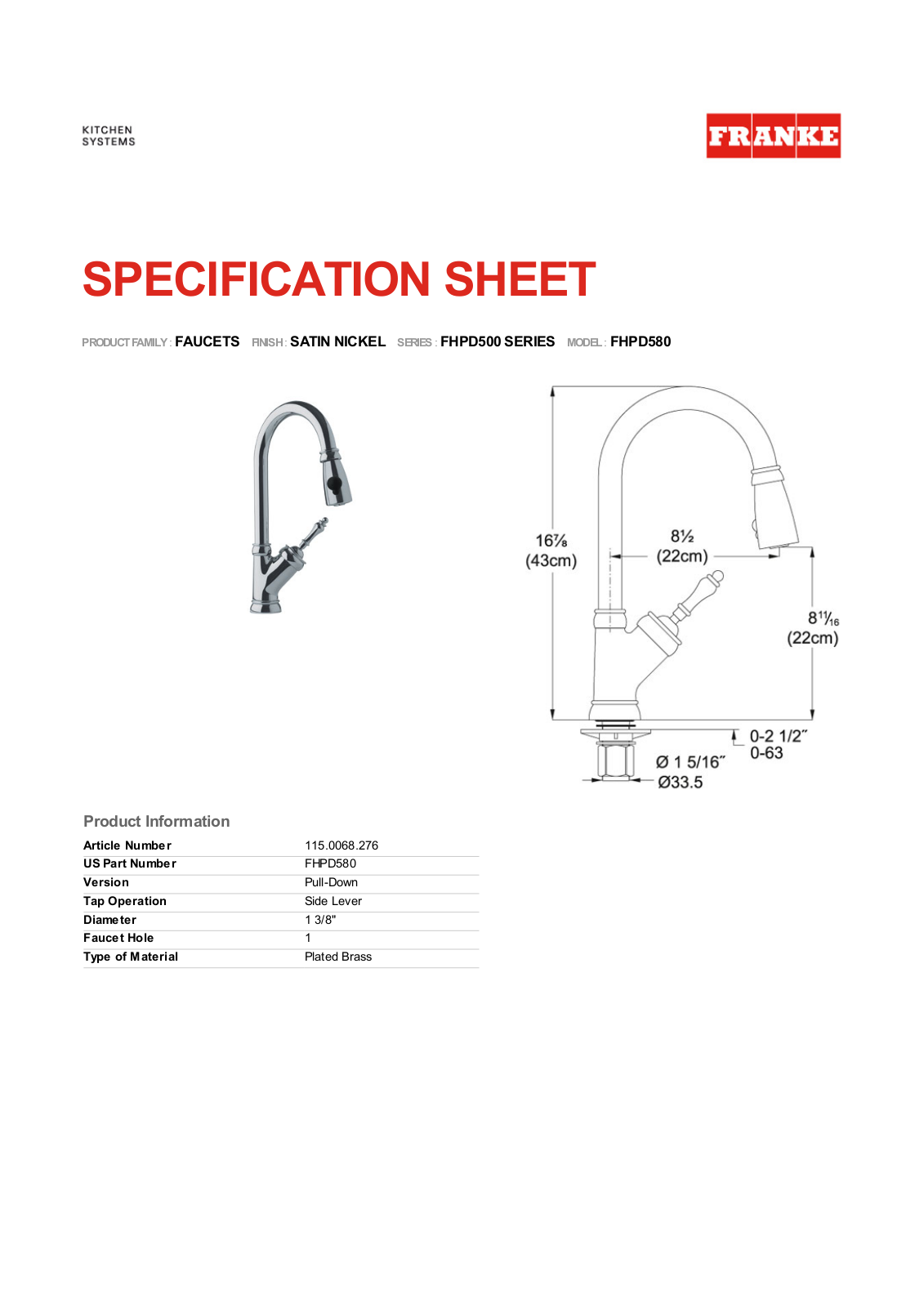 Franke Foodservice FHPD580 User Manual