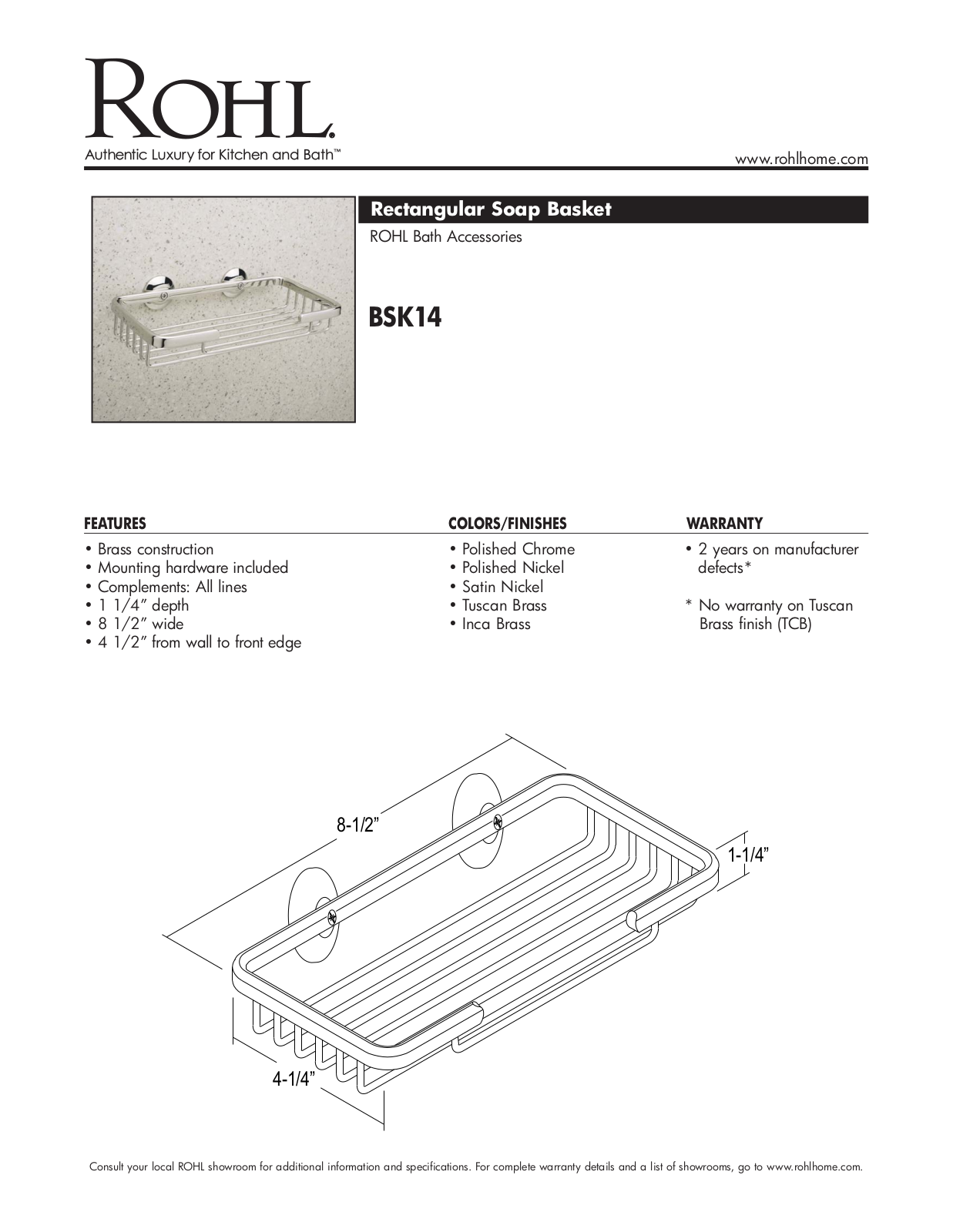 Rohl BSK14TCB Rectangular Soap Basket