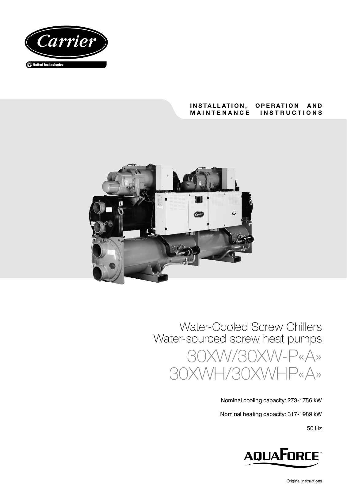 Carrier 30XW, 30XWHP, 30XW-P, 30XWH Installation, Operation And Maintenance Instructions - ManualMachine.com