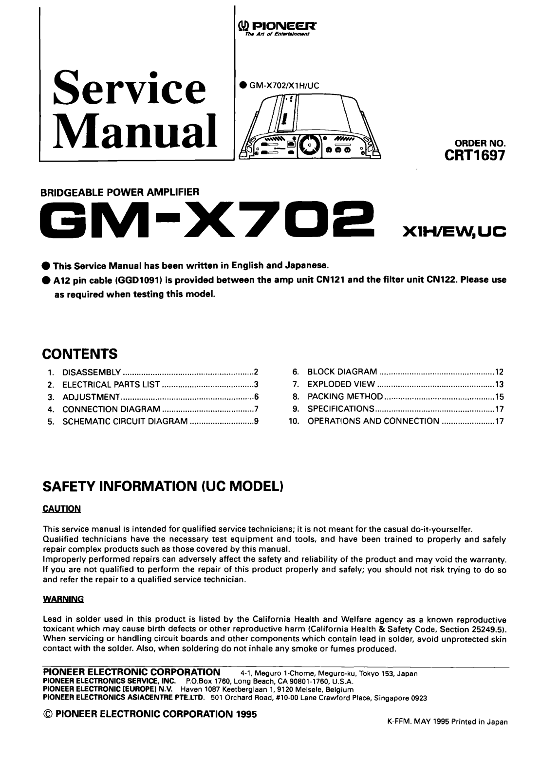 PIONEER GM-X702 X1H/EW, UC Service Manual