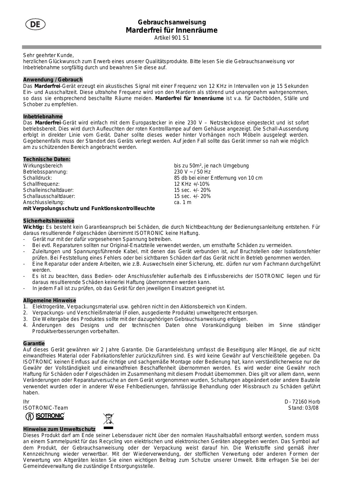 Isotronic 90151 Instructions for use