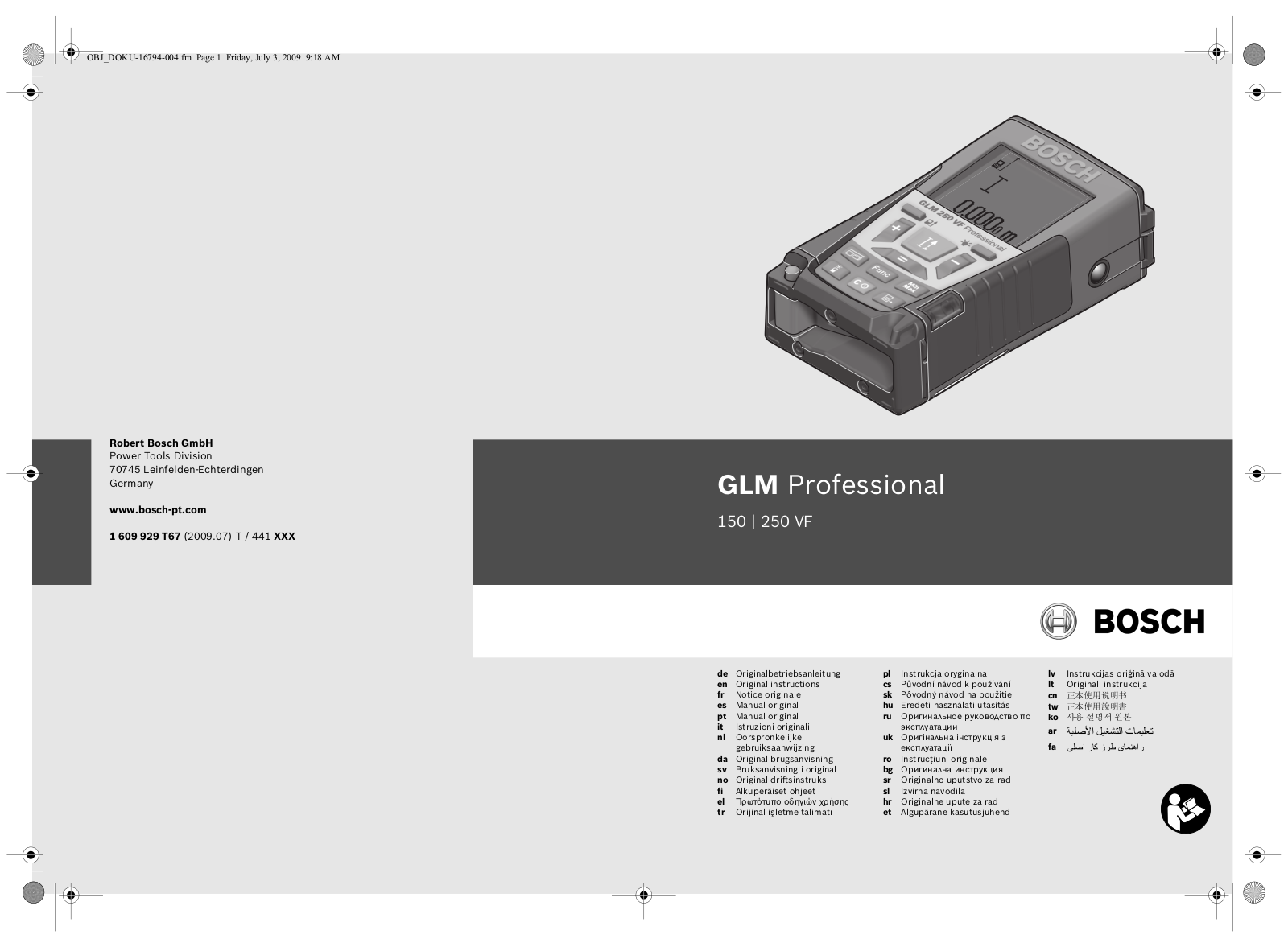 Bosch GLM 150 Professional, GLM 250 VF Professional User guide